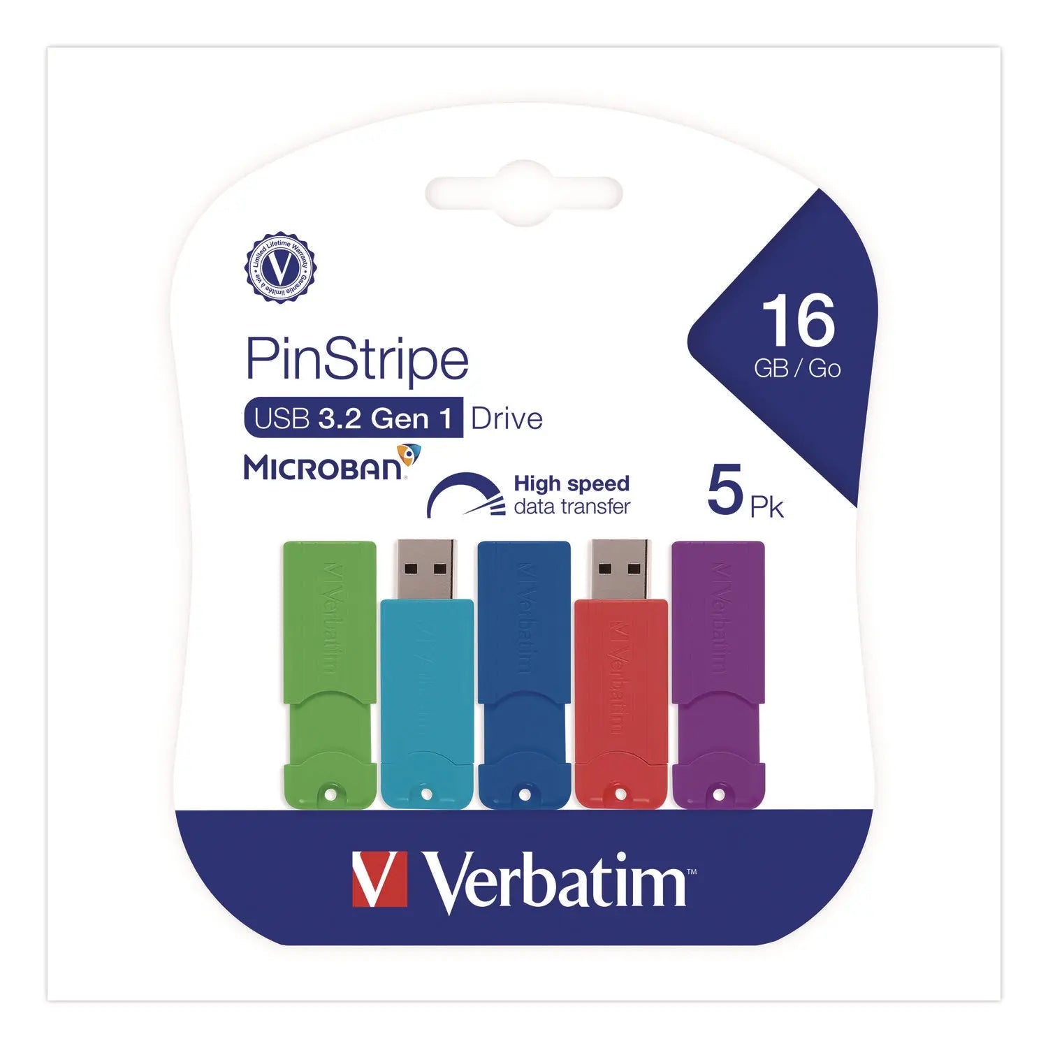 Verbatim® PinStripe USB 3.0 Flash Drive, 16 GB, Assorted Colors, 5/Pack Verbatim® Flipcost