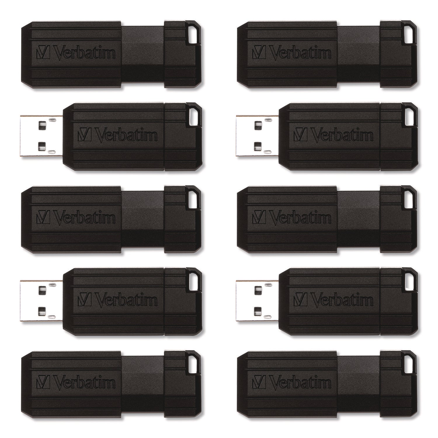 Verbatim® Pinstripe USB 2.0 Flash Drive, 64 GB, Black, 10/Pack