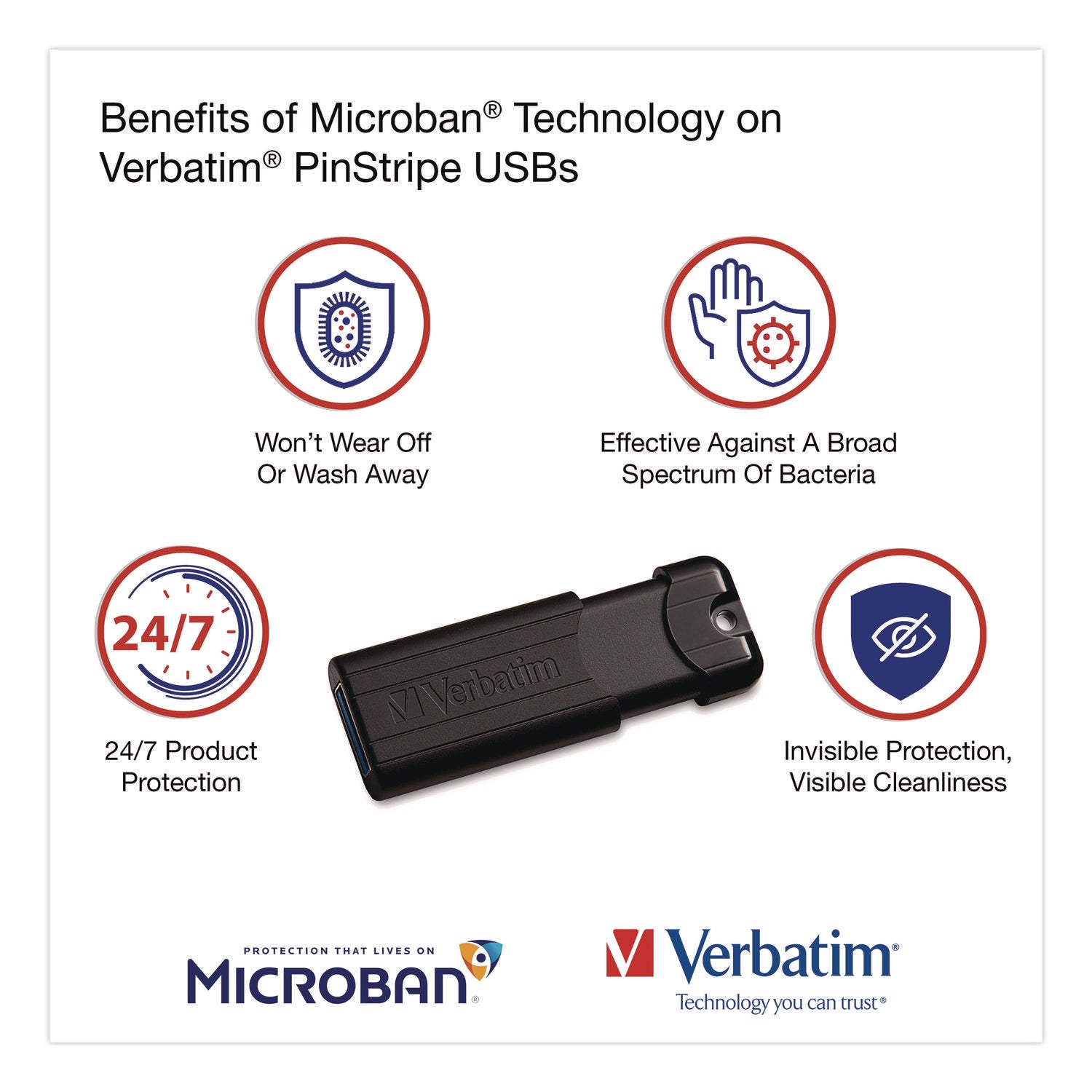 Verbatim® Pinstripe USB 3.2 Flash Drive, 32 GB, Black 10/Pack