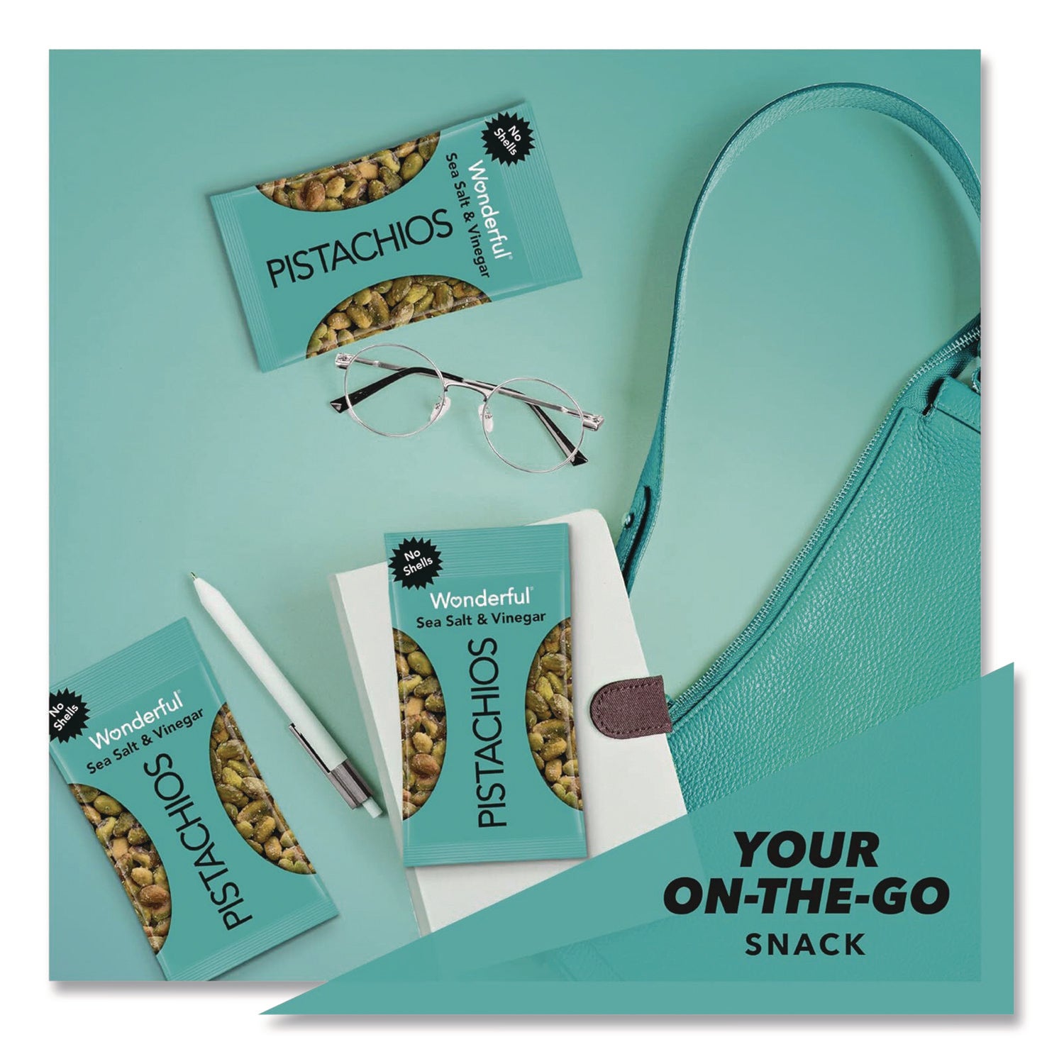 Paramount Farms® Wonderful No Shells Pistachios, Sea Salt and Vinegar, 2.25 oz Bag, 8/Box