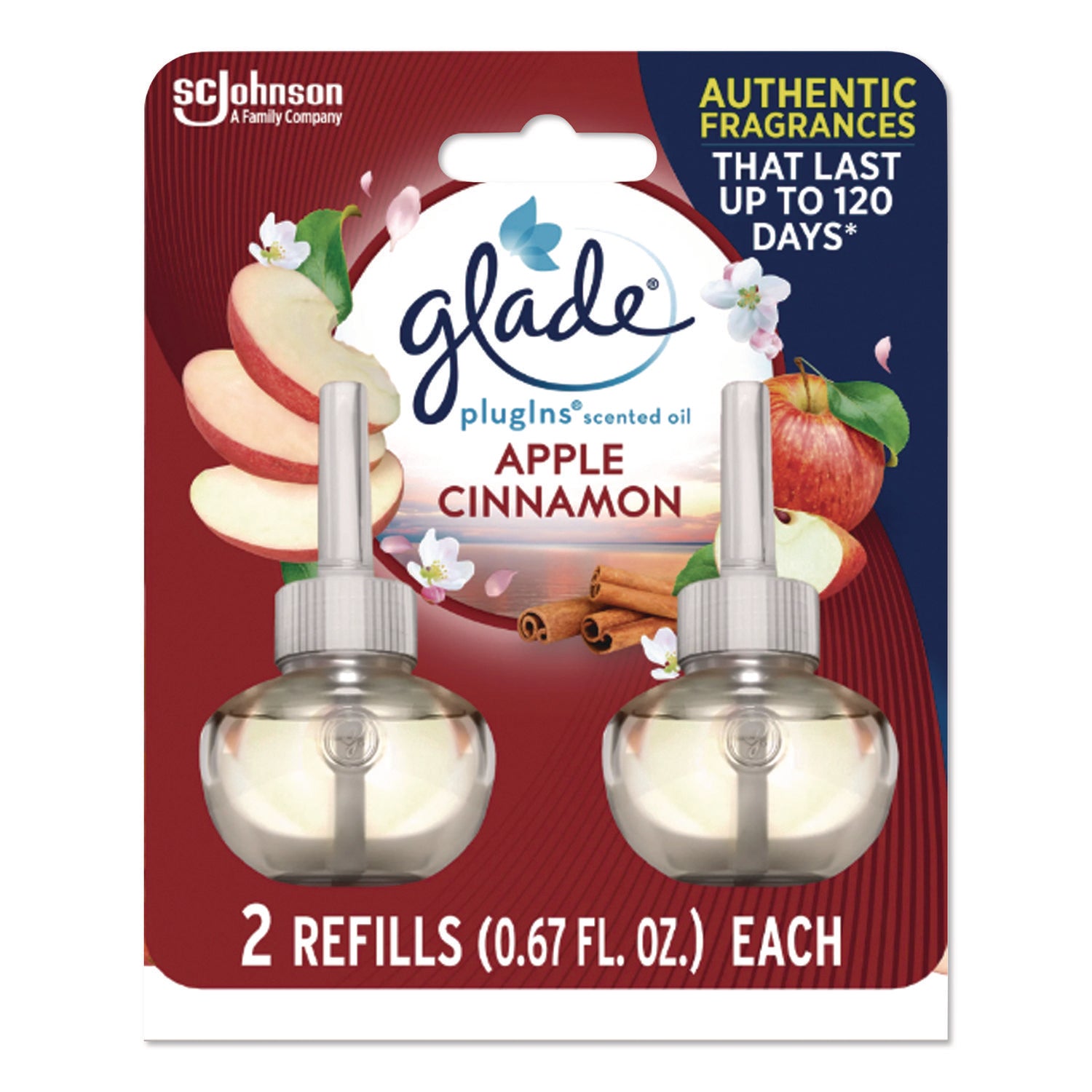 Glade® Plugin Scented Oil Refill, Apple Cinnamon, 0.67 oz, 2/Pack