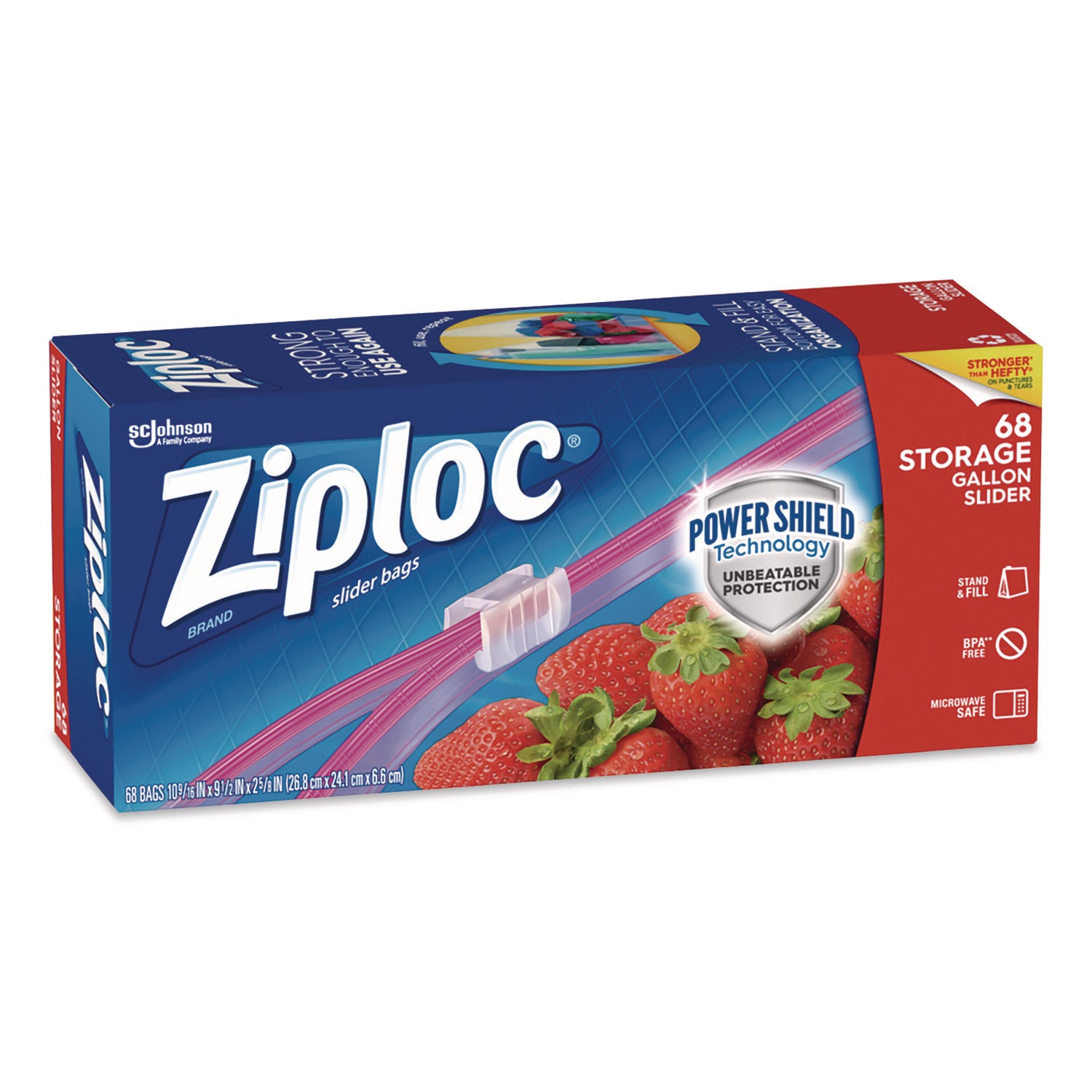 Ziploc® Slider Storage Bags, Gallon, 9.5" x 2.63" x 10.56", Clear, 68 Bags