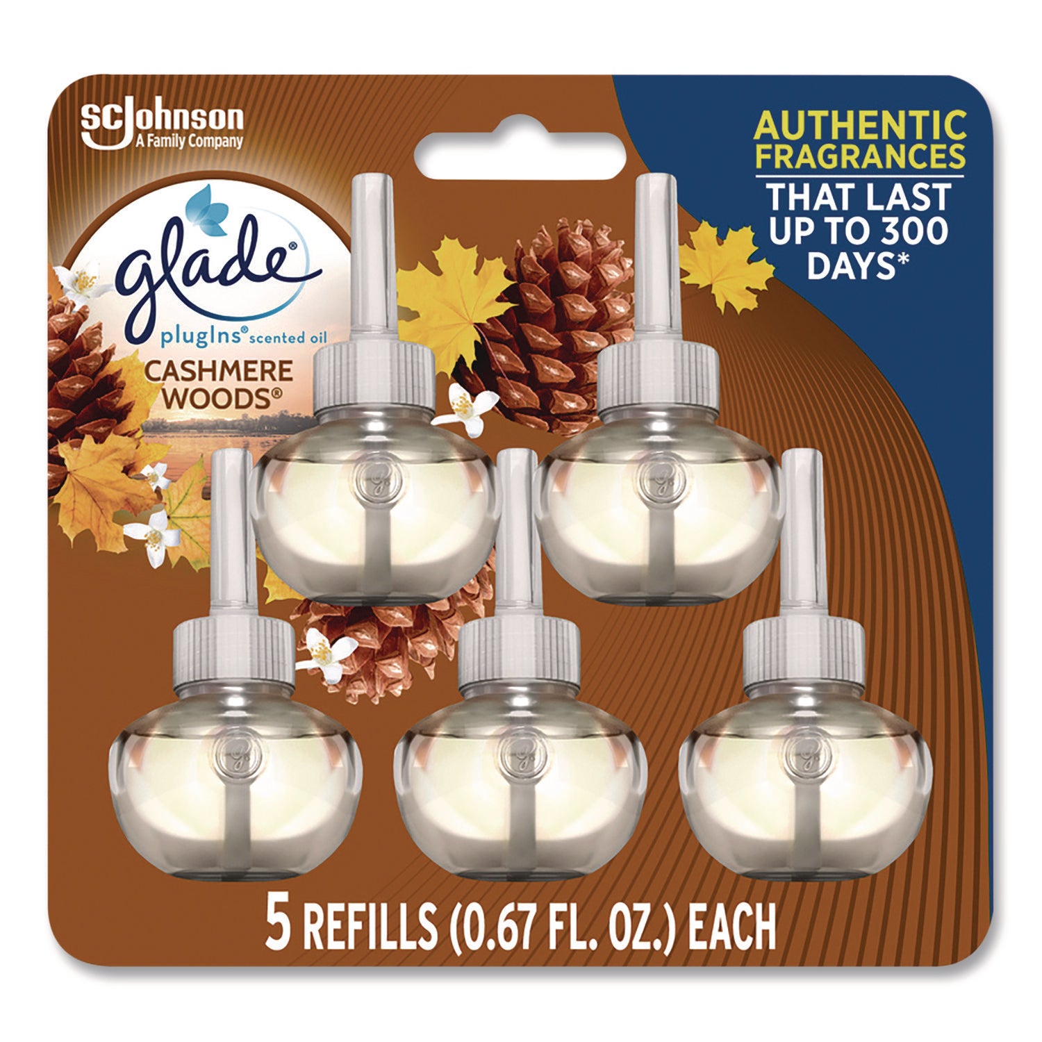 Glade® Plugin Scented Oil Refill, Cashmere Woods, 0.67 oz, 5/Pack