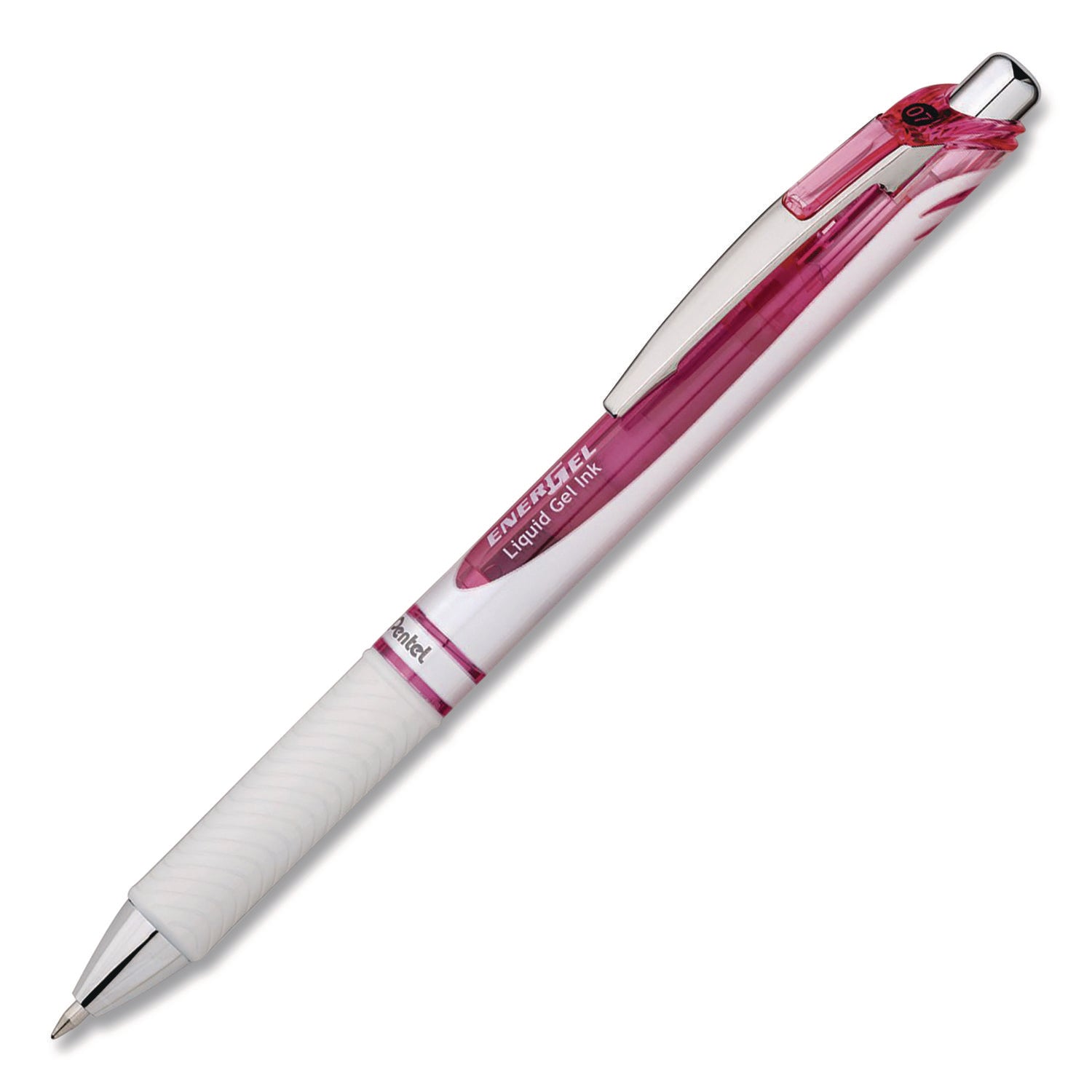 Pentel® EnerGel RTX Deluxe Gel Pen, Retractable, Medium 0.7 mm, Black Ink, Pearl/Translucent Pink Barrel, Dozen
