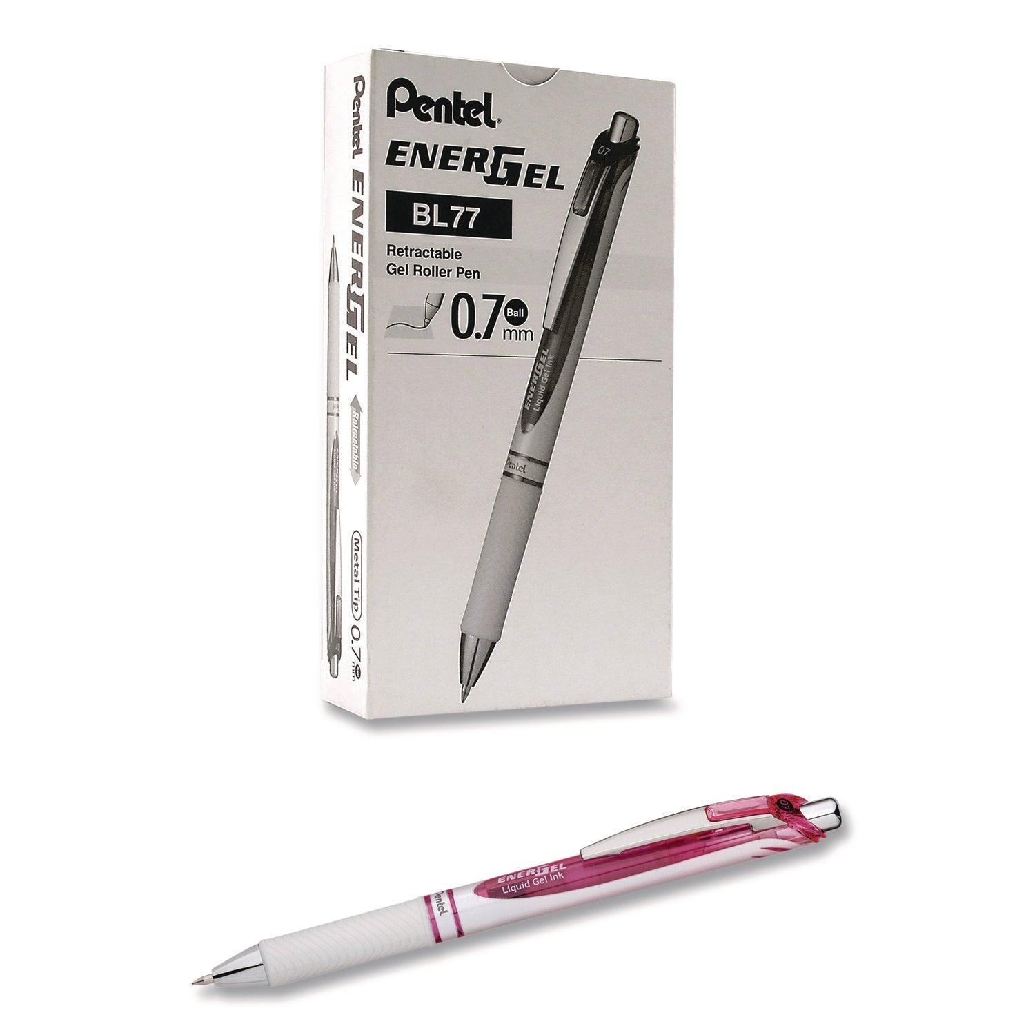 Pentel® EnerGel RTX Deluxe Gel Pen, Retractable, Medium 0.7 mm, Black Ink, Pearl/Translucent Pink Barrel, Dozen