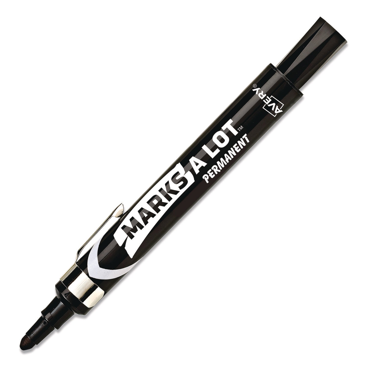 Avery® MARKS A LOT Large Desk-Style Permanent Marker with Metal Pocket Clip, Broad Bullet Tip, Black