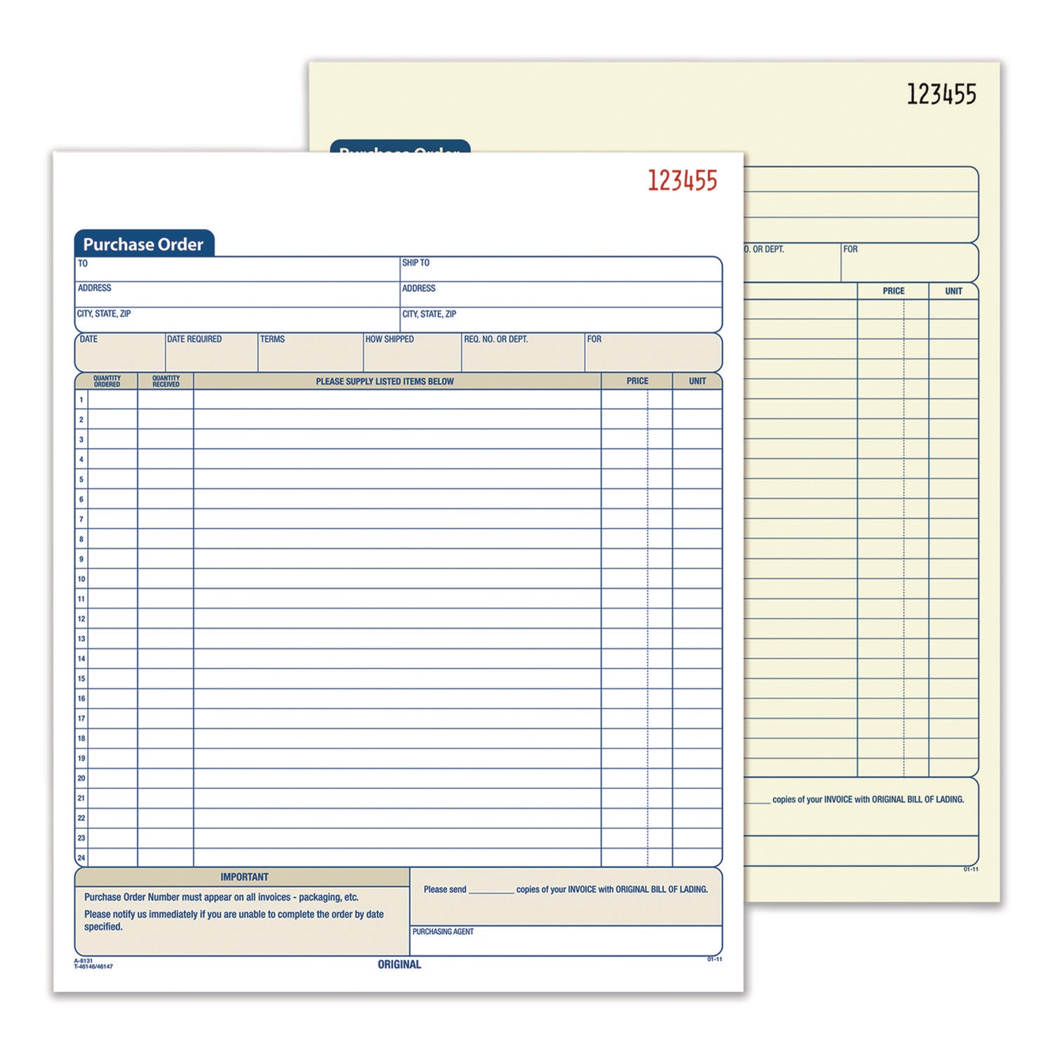 Adams® Multipart Purchase Order Pad, Two-Part Carbonless, 8.38 x 10.19, 50 Forms Total