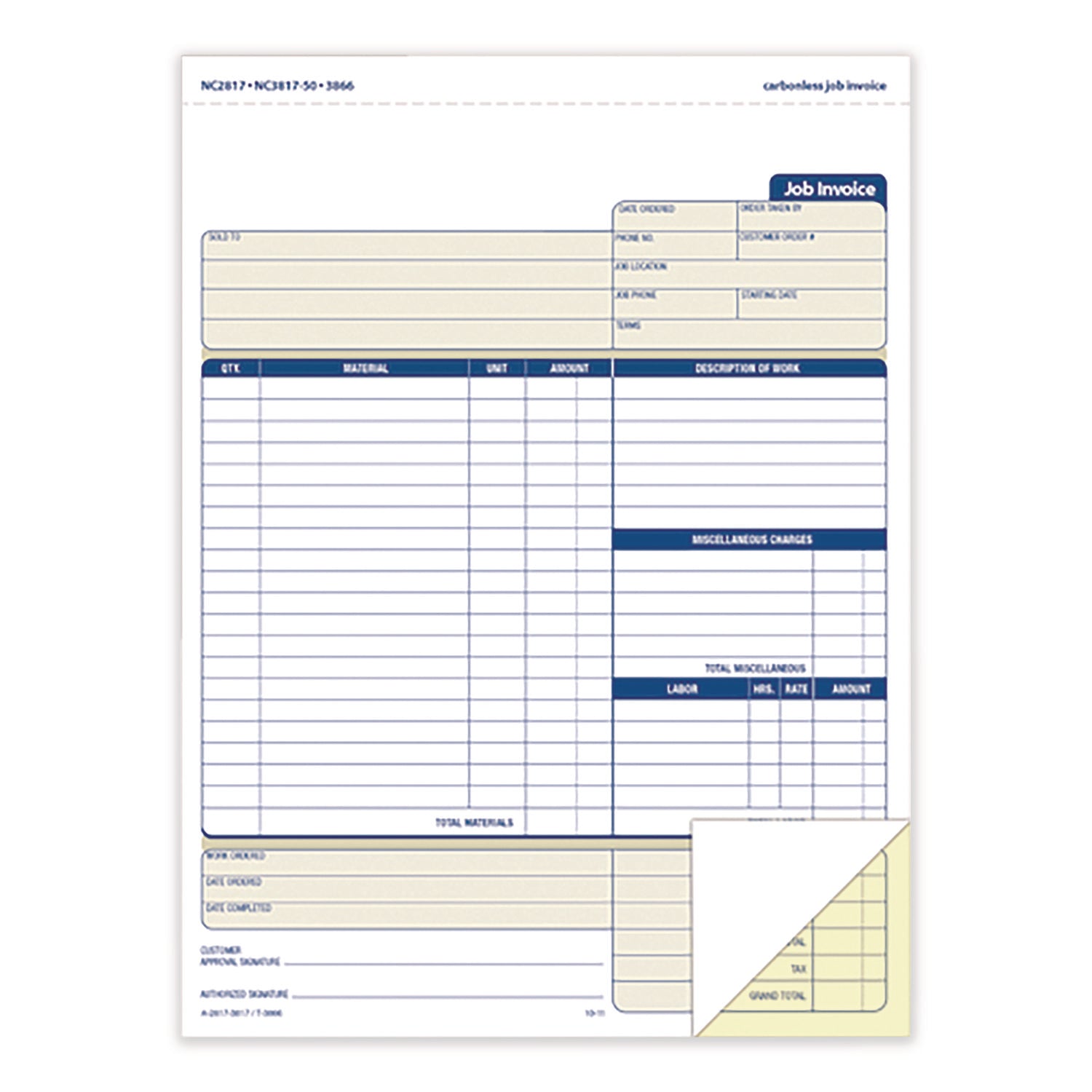 Adams® Multipart Job Invoice Forms, Two-Part Carbonless, 8.5 x 10.94, 100 Forms Total
