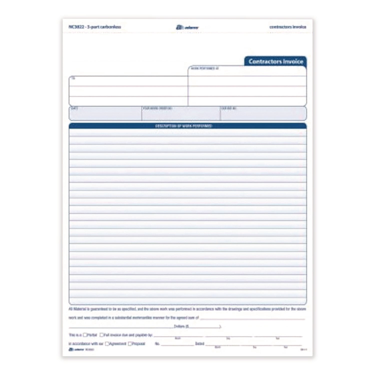 Adams® Multipart Contractor Invoice Forms, Three-Part Carbonless, 8.5 x 10.94, 100 Forms Total