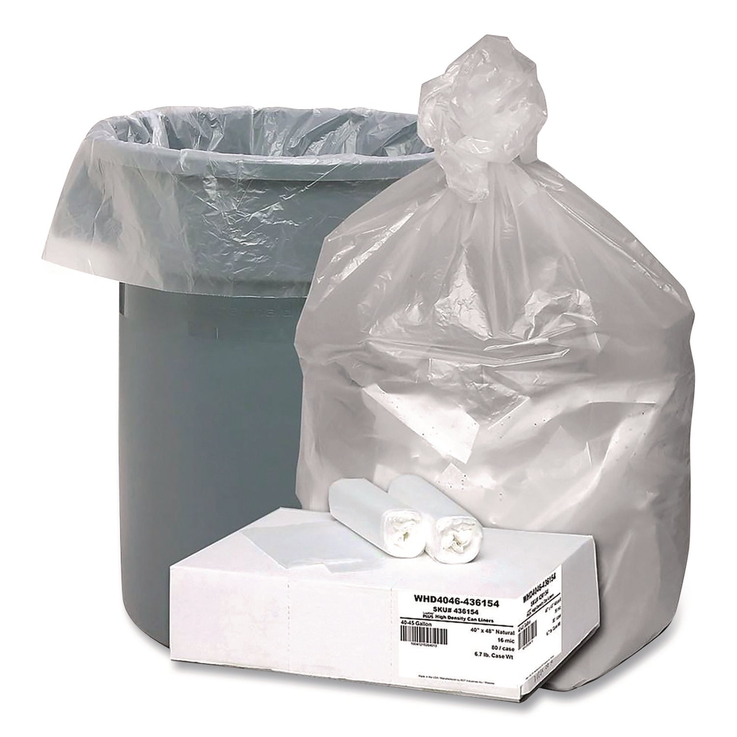 Berry Plastics Global Ultra Plus Industrial Trash Bag, 45 gal,16 mic, 40 x 48, Natural, 80/Carton