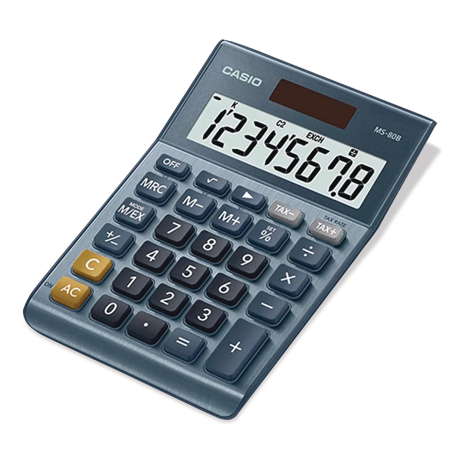 Casio® MS80B 8-Digit Battery and Solar Basic Calculator, LCD, Navy Blue