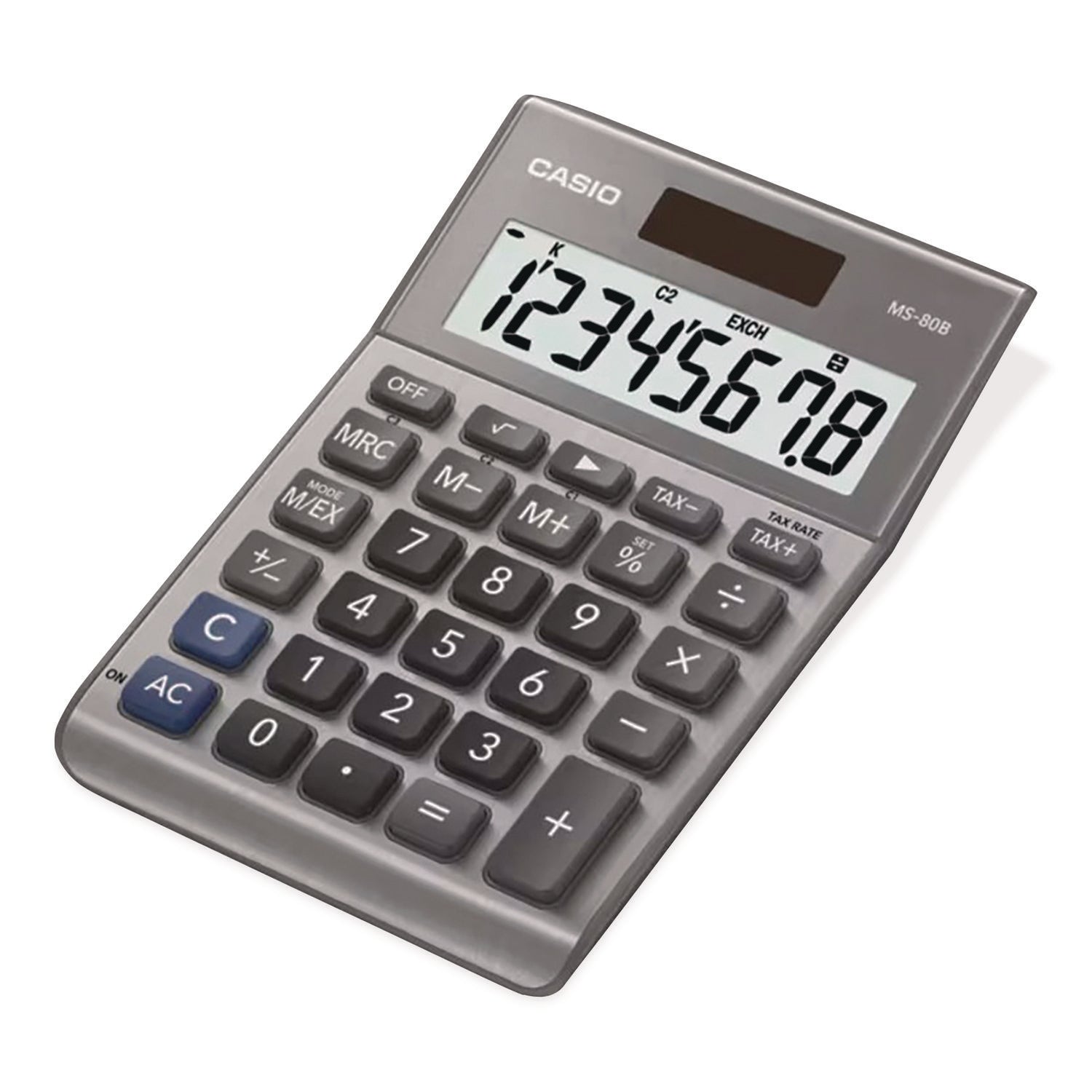Casio® MS80B 8-Digit Battery and Solar Basic Calculator, LCD, Silver
