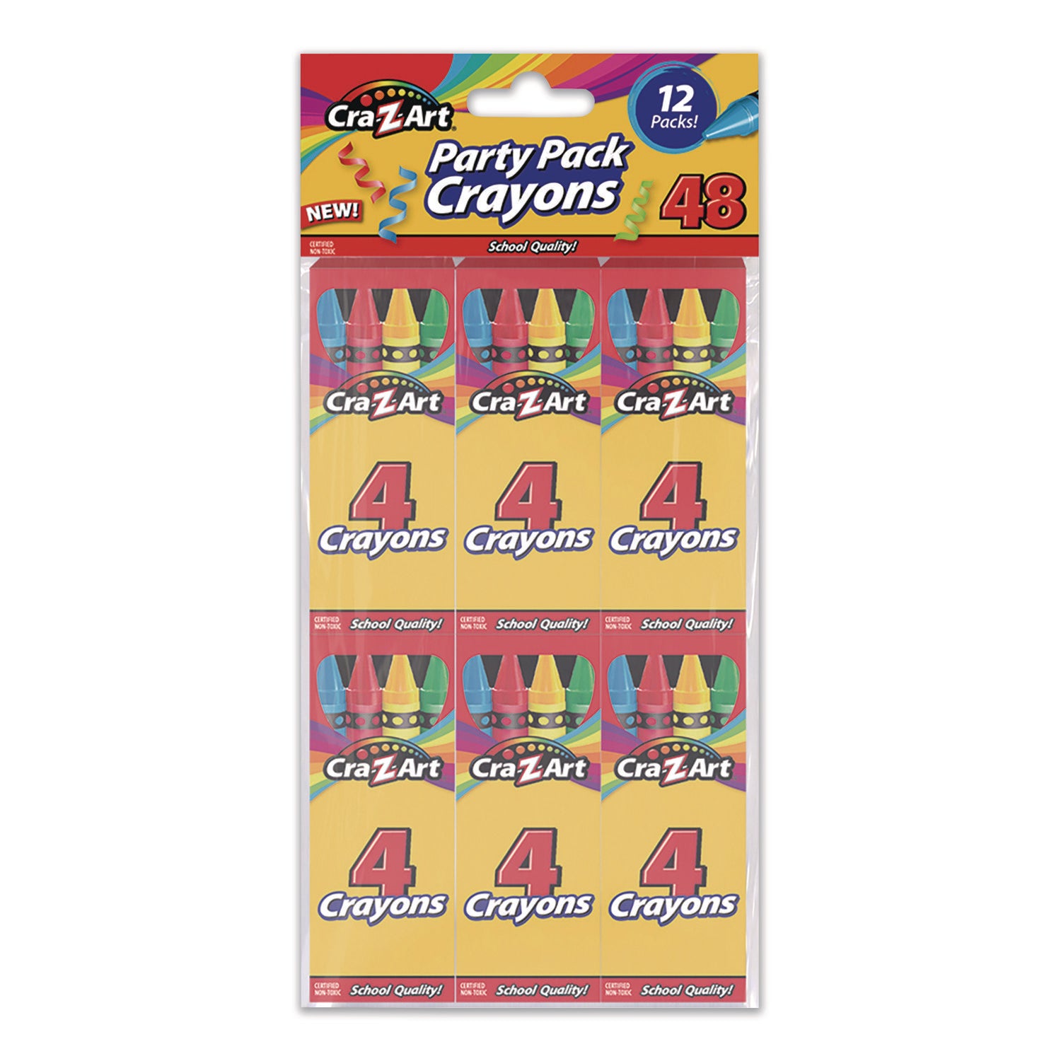 Cra-Z-Art® Crayons, 4 Assorted Colors, 4/Box, 12 Boxes/Pack