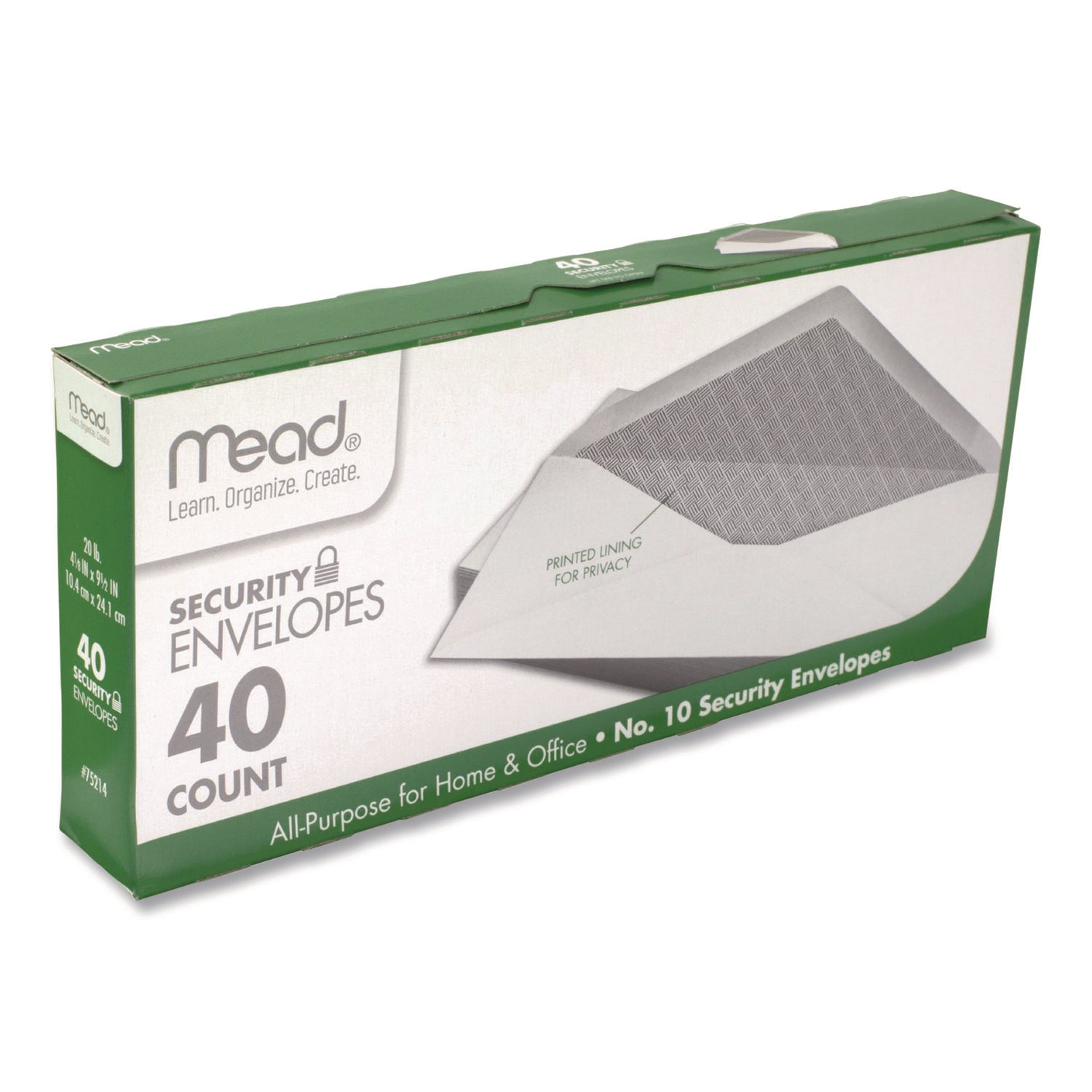 Mead® Security Tint Business Envelopes, #10, Monarch Flap, Gummed Closure, 4.13 x 9.5, White, 40/Pack