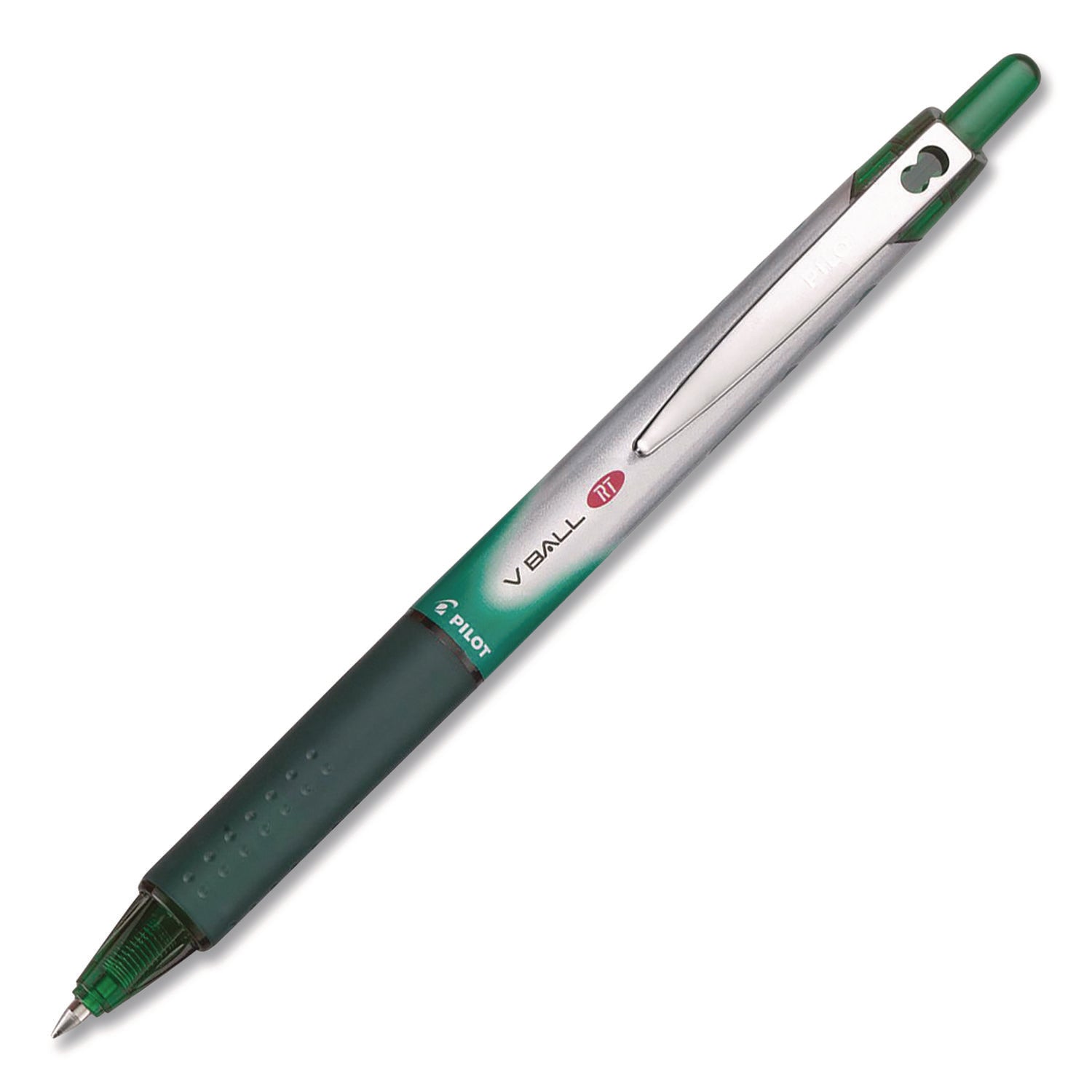 Pilot® VBall RT Liquid Ink Rollerball Pen, Retractable, Fine 0.7 mm, Green Ink, Green/White Barrel