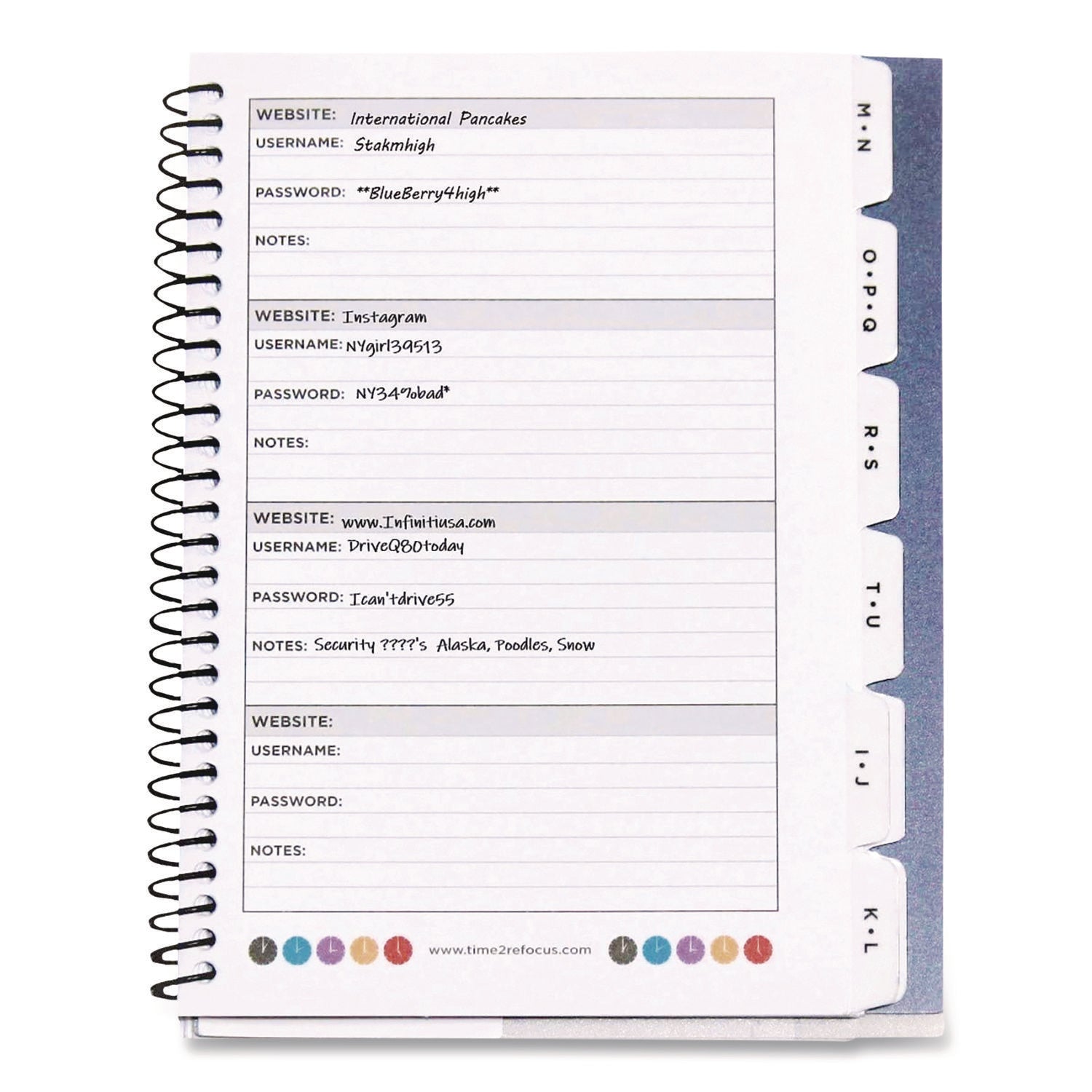 RE-Focus The Creative Office Small/Mini Password Log Book, 480 Total Entries, 4 Entries/Page, Black Plastic Cover, (60) 7 x 5.5 Sheets