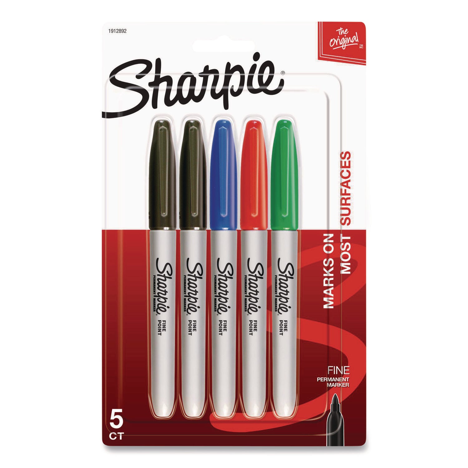 Sharpie® Fine Tip Permanent Marker, Fine Bullet Tip, Assorted Ink Colors, 5/Pack