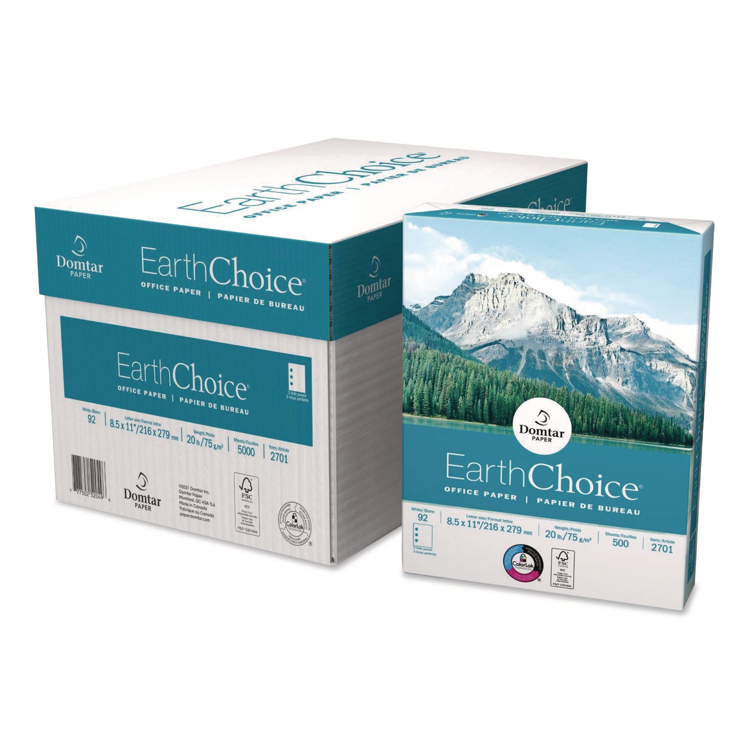 Domtar EarthChoice Office Paper, 92 Bright, 20 lb Bond Weight, 8.5 x 11, White, 500 Sheets/Ream, 10 Reams/Carton