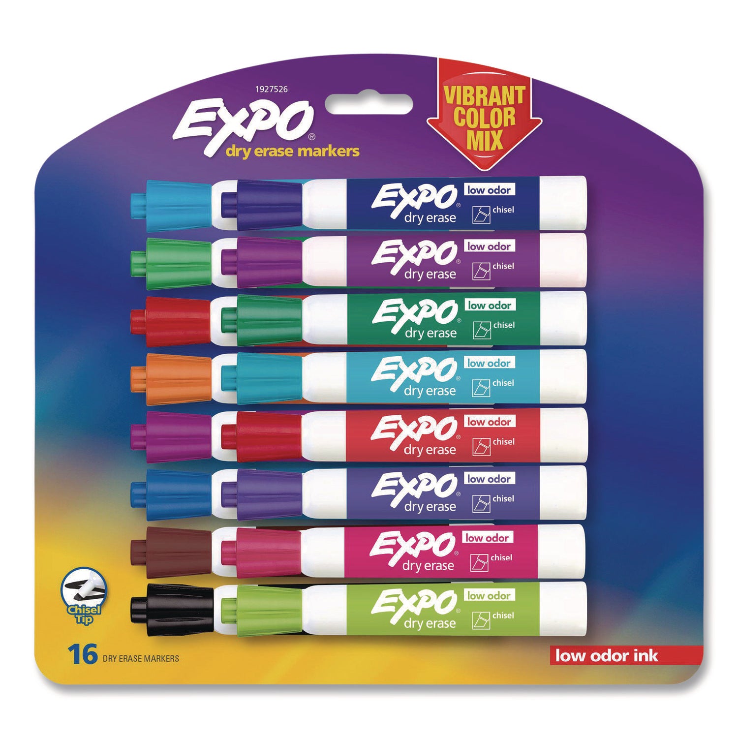 EXPO® Low Odor Dry Erase Vibrant Color Markers, Broad Chisel Tip, Assorted Colors, 16/Set