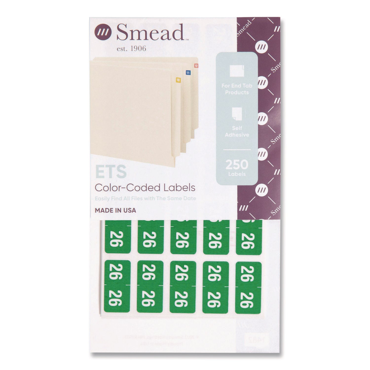 Smead Yearly End Tab File Folder Labels, 0.5 x 1, Green, 25/Sheet, 10 Sheets/Pack