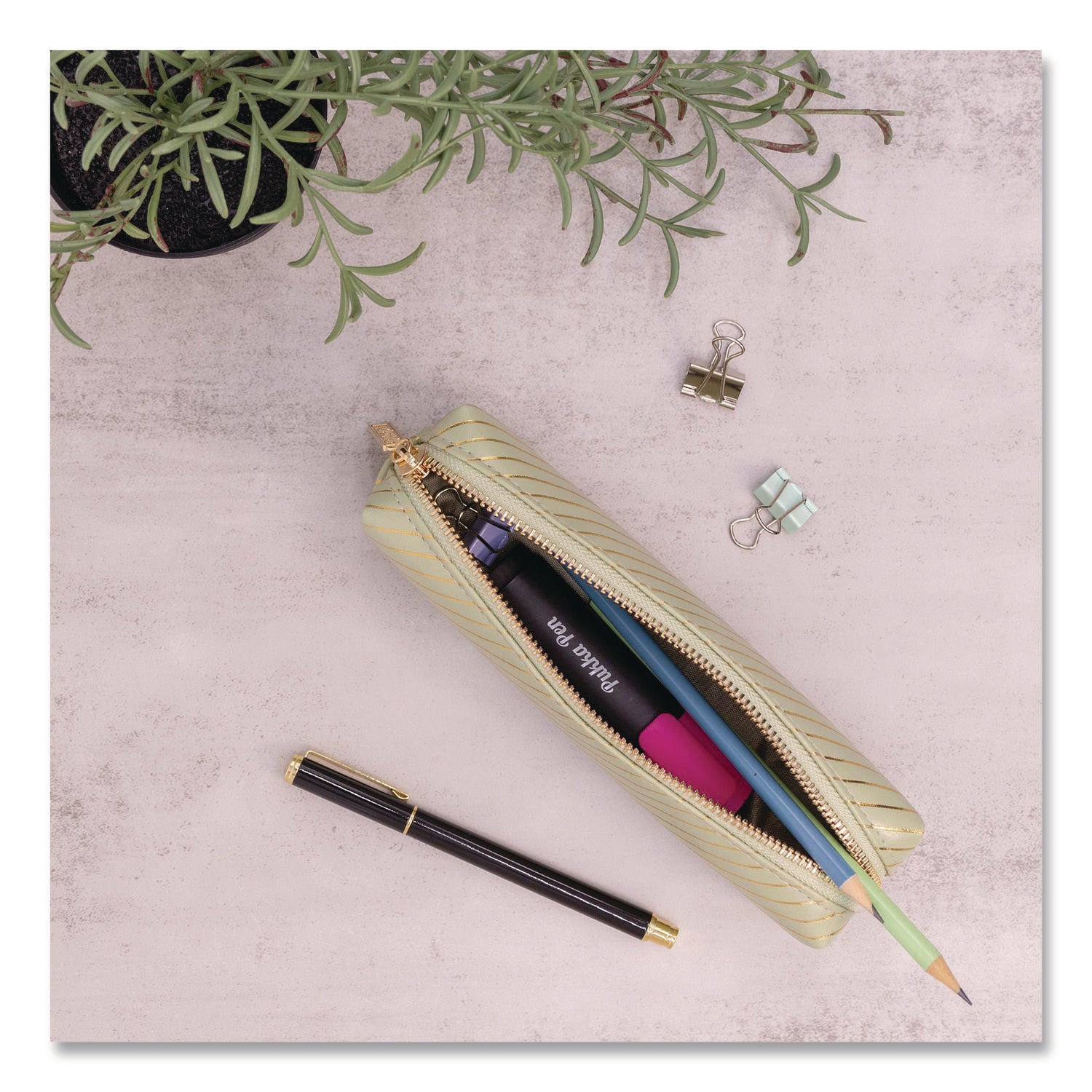 PUKKA PAD® Pencil Case, 8.07 x 2.36 x 2.55, Green, 6/Pack