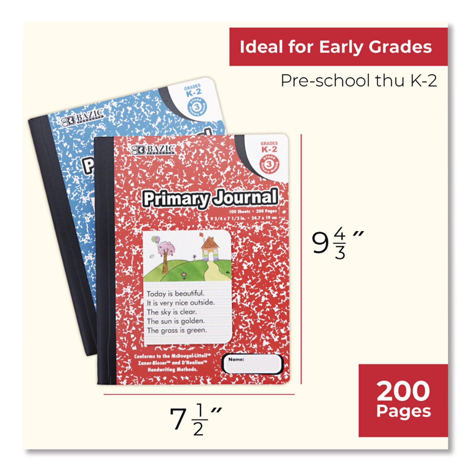 BAZIC® Products Composition Books, Quadrille Rule (5 sq/in), Green Marble Cover, (100) 9.75 x 7.5 Sheets