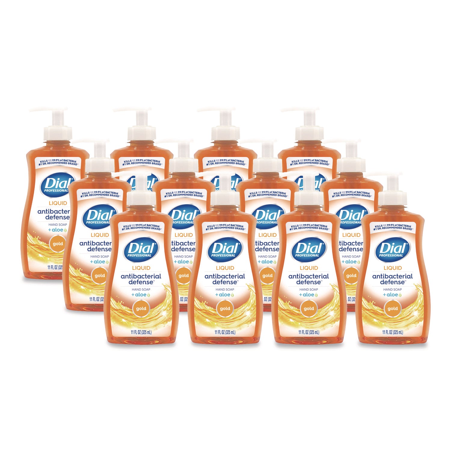 Dial® Professional Antibacterial Defense Gold Hand Soap + Aloe, Original, 11 oz Pump Bottle, 12/Carton