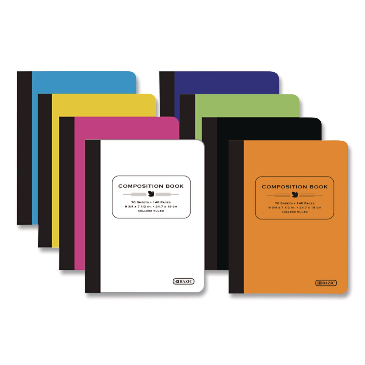 BAZIC® Products Poly Cover Composition Books, Medium/College Rule, Randomly Assorted Cover Color, (70) 9.75 x 7 Sheets