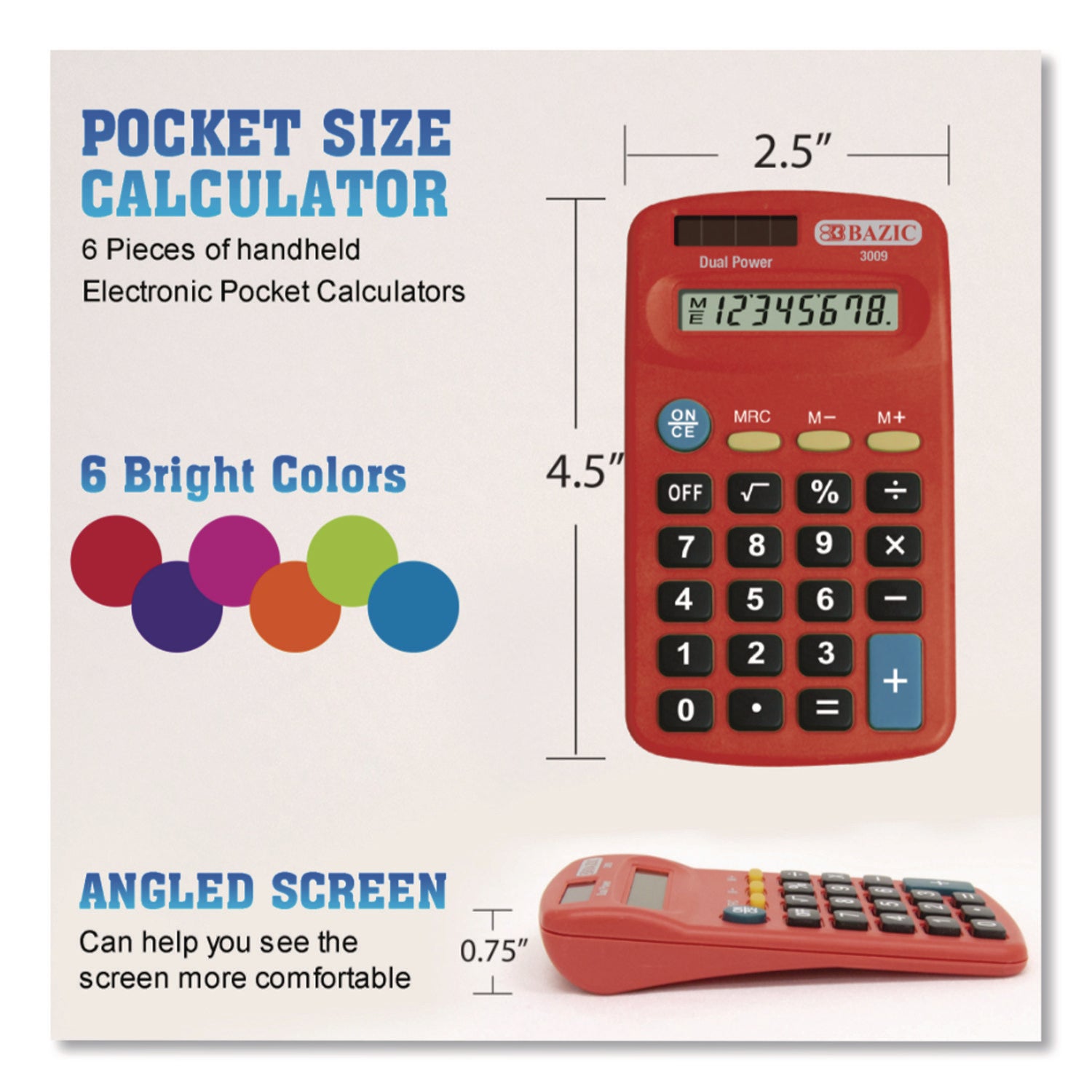 BAZIC® Products Dual Power Pocket Size Calculator, 8-Digit, LCD