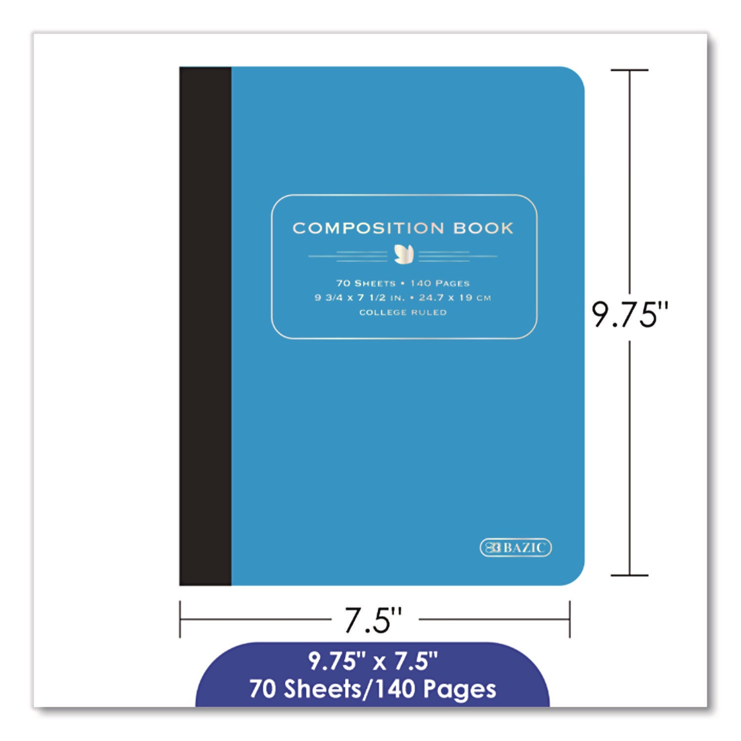 BAZIC® Products Poly Cover Composition Books, Medium/College Rule, Randomly Assorted Cover Color, (70) 9.75 x 7 Sheets