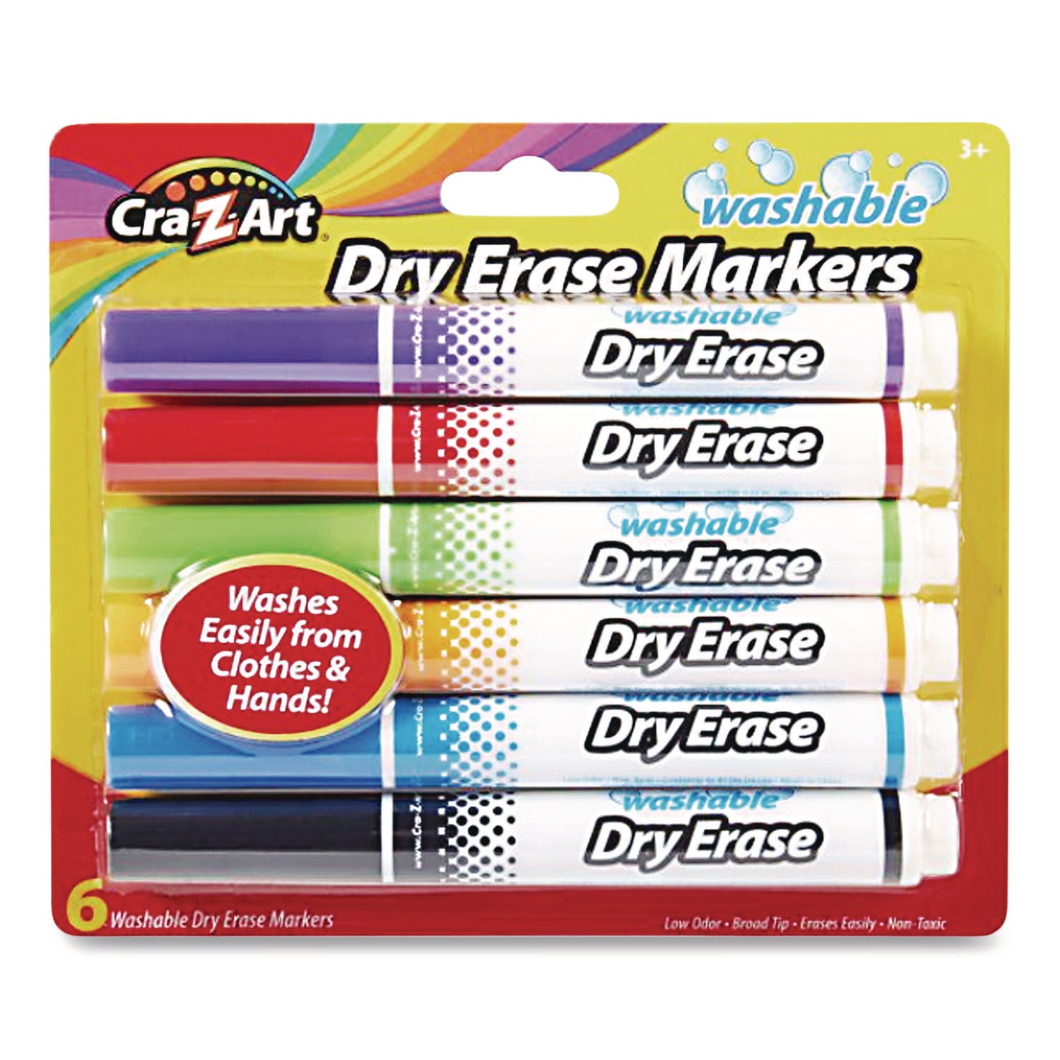 Cra-Z-Art® Washable Dry Erase Markers, Broad, Bullet Tip, Assorted Colors, 6/Set
