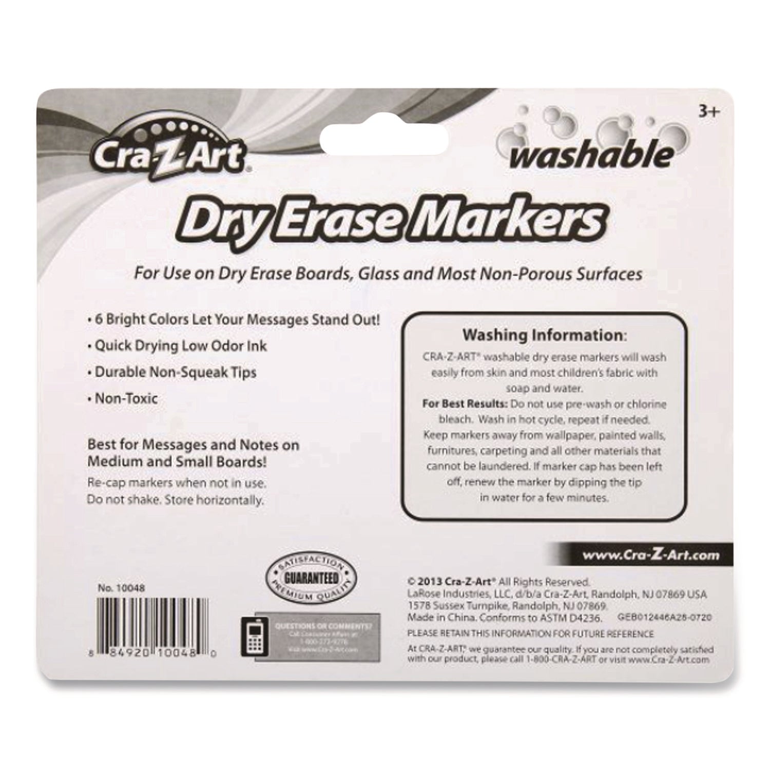 Cra-Z-Art® Washable Dry Erase Markers, Broad, Bullet Tip, Assorted Colors, 6/Set