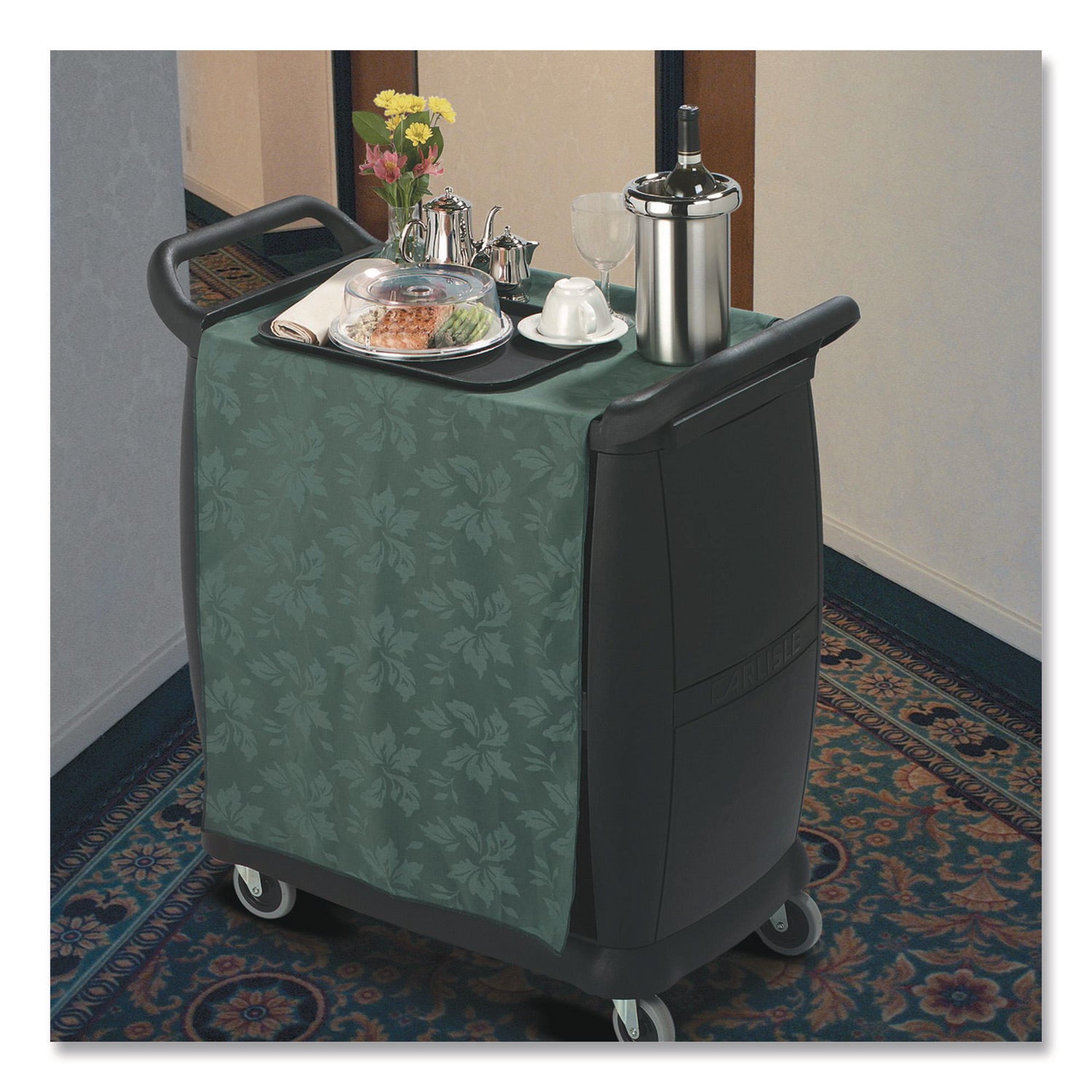 Boardwalk® Bussing Cart, Plastic, 3 Shelves, 300 lb Capacity, 18 x 36.25 x 38, Black