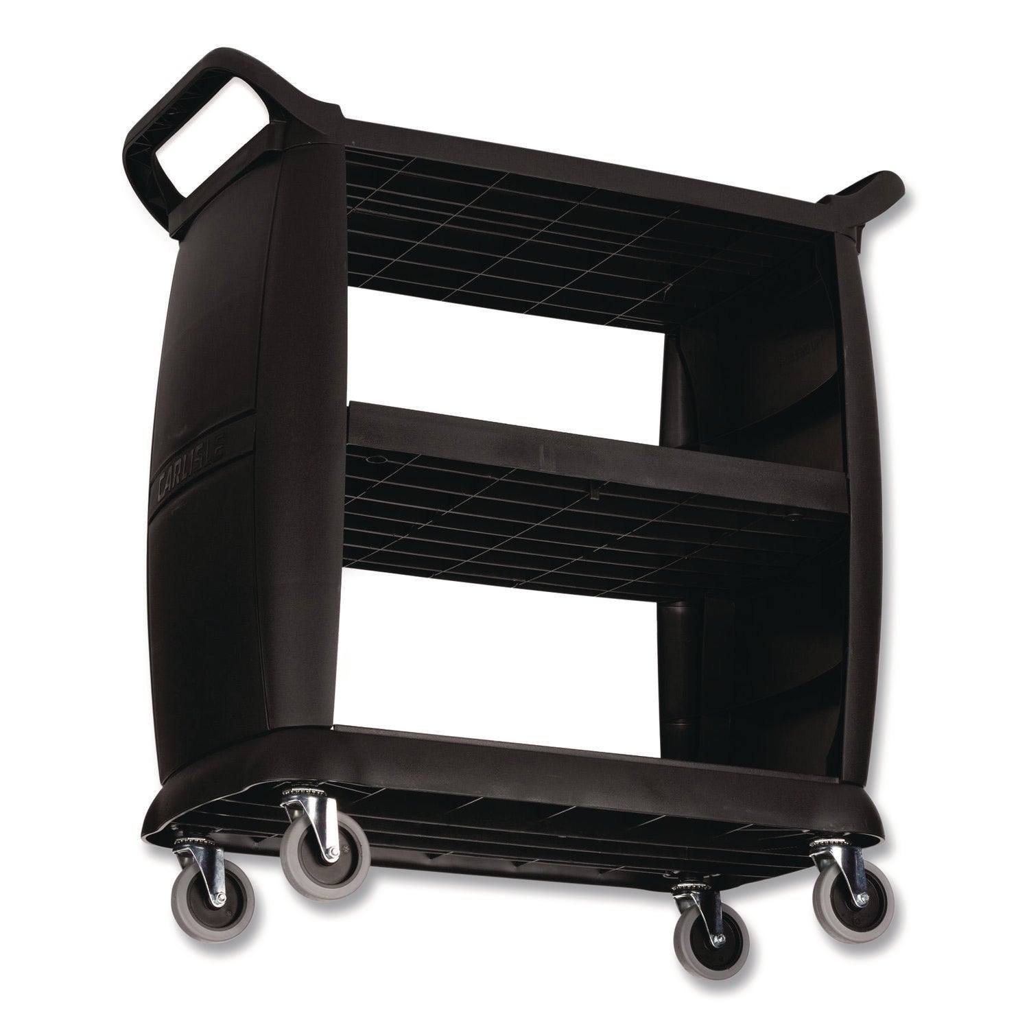 Boardwalk® Bussing Cart, Plastic, 3 Shelves, 300 lb Capacity, 18 x 36.25 x 38, Black