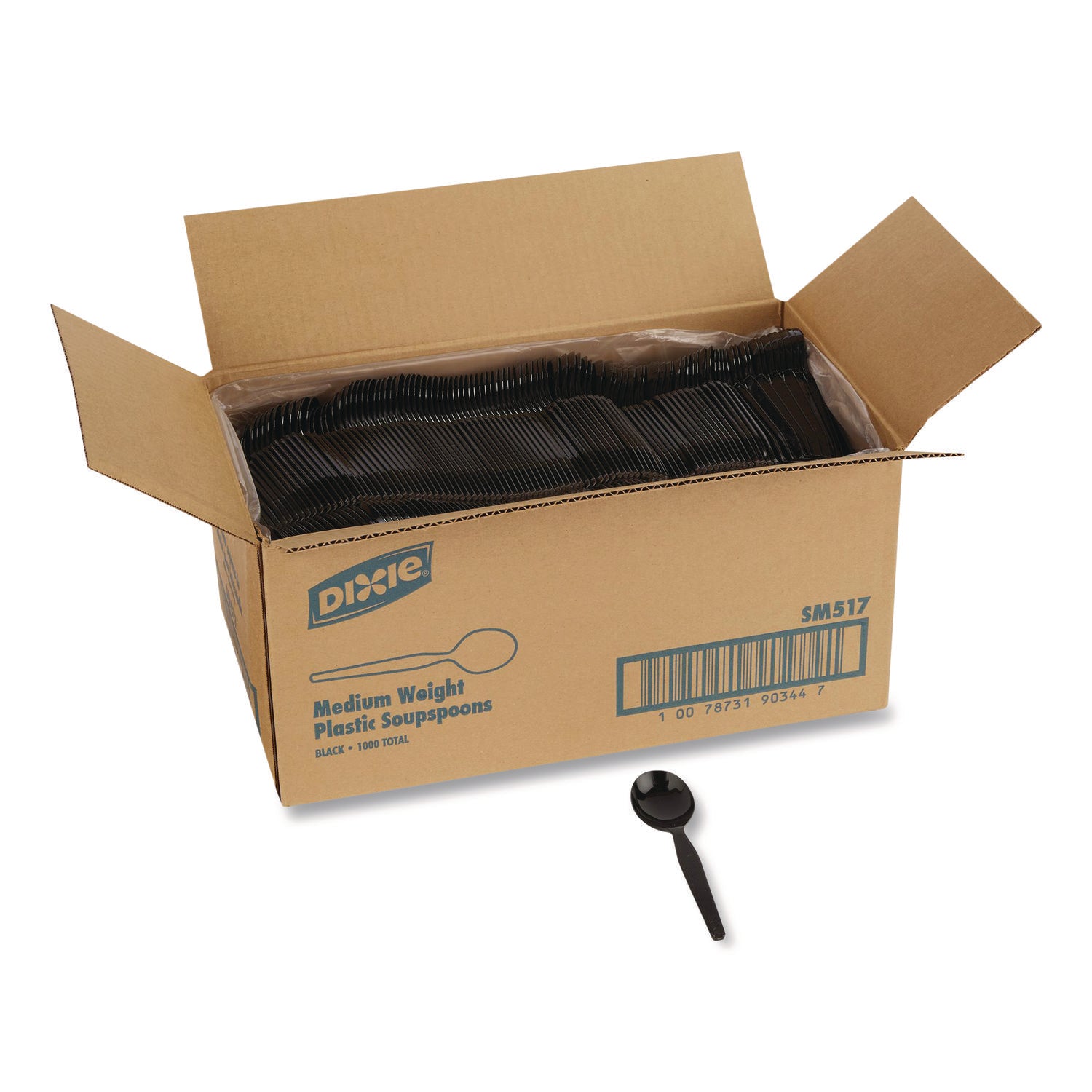 Dixie® Mediumweight Polystyrene Cutlery, Soup Spoon, Plastic, Black, 1,000/Carton