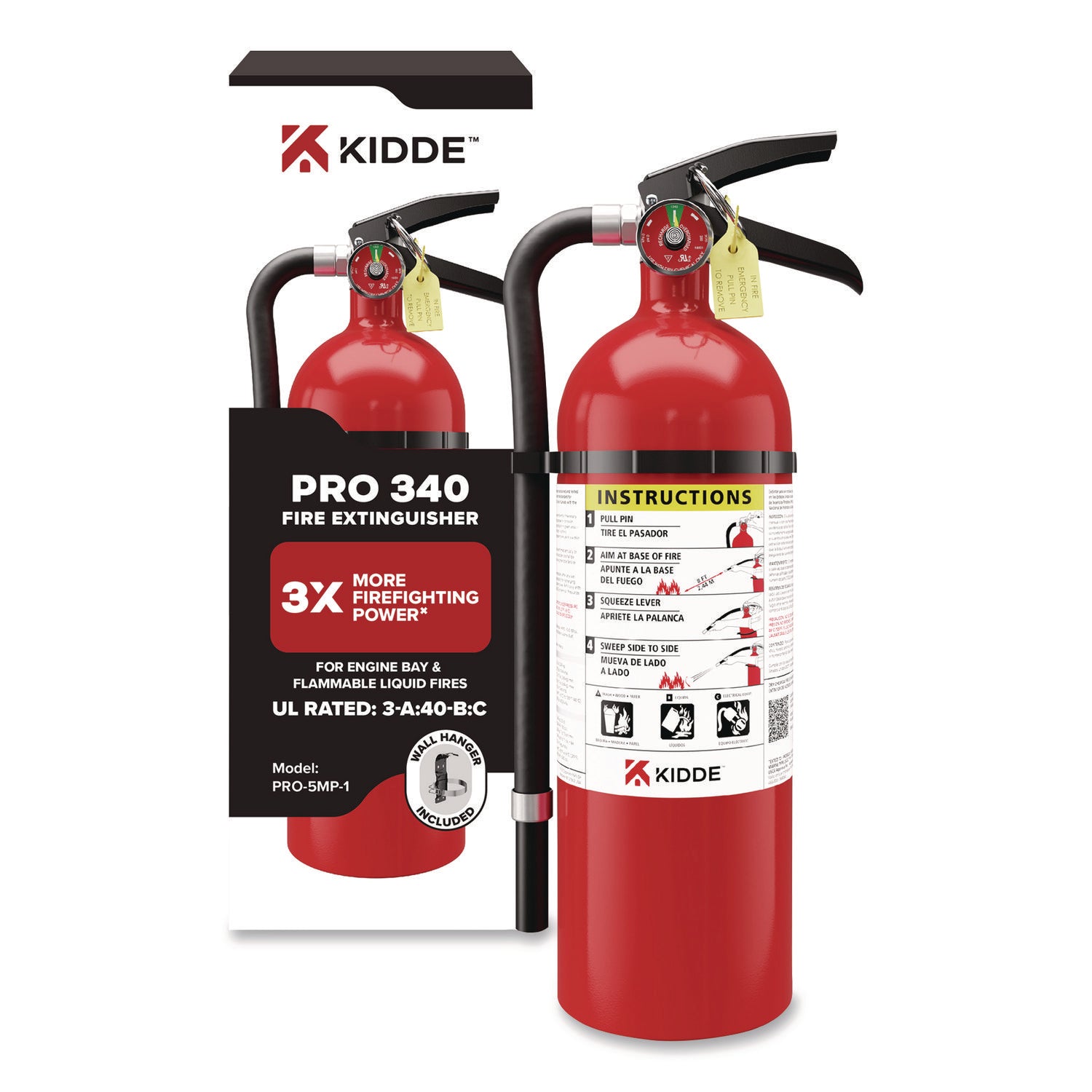 Kidde Pro-5MP Series Fire Extinguisher, with Wall Hanger, 3-A, 40-B:C, 5.5 lbs