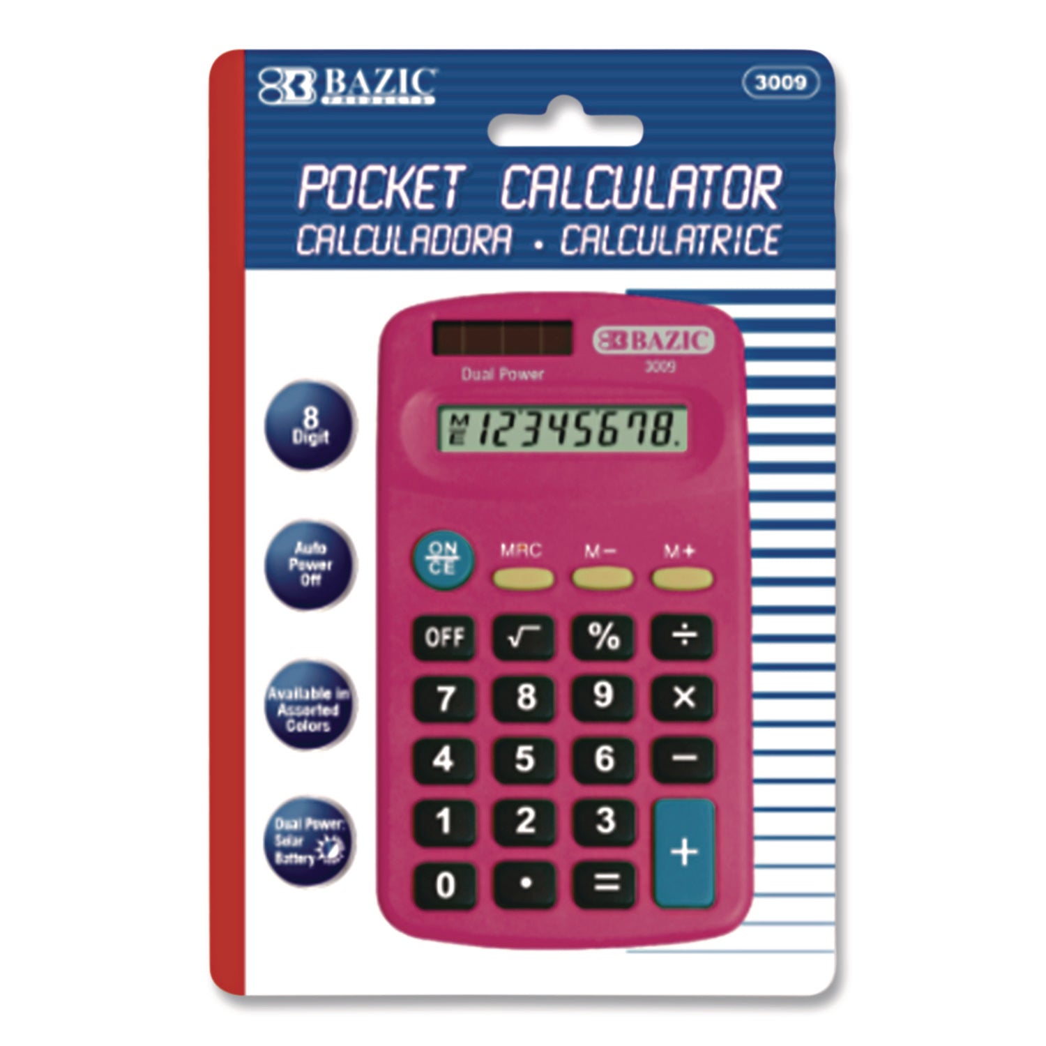 BAZIC® Products Dual Power Pocket Size Calculator, 8-Digit, LCD