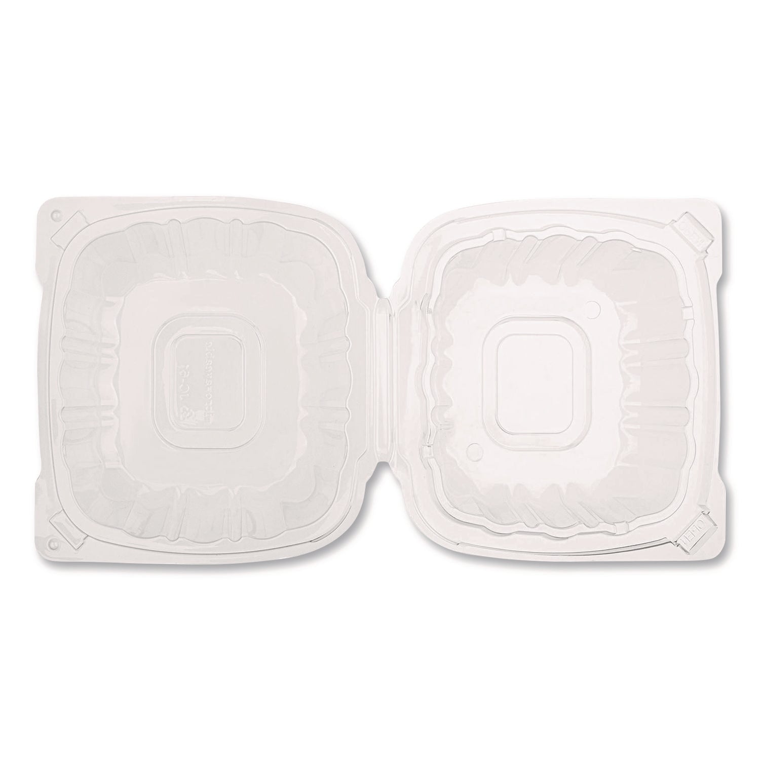 Karat® Polypropylene Plastic Hinged Container, 6 x 6 x 3.3, Clear, Plastic, 50/Pack, 6 Packs/Carton