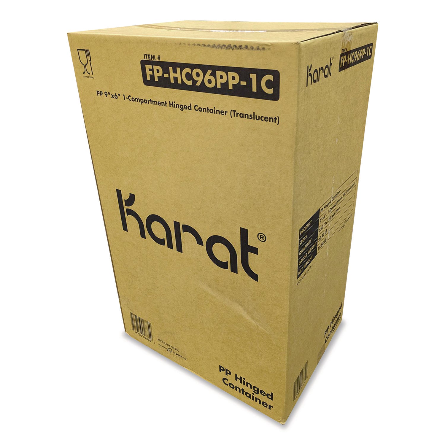 Karat® Polypropylene Plastic Hinged Container, 6 x 9 x 2.97, Clear, Plastic, 125/Pack, 2 Packs/Carton