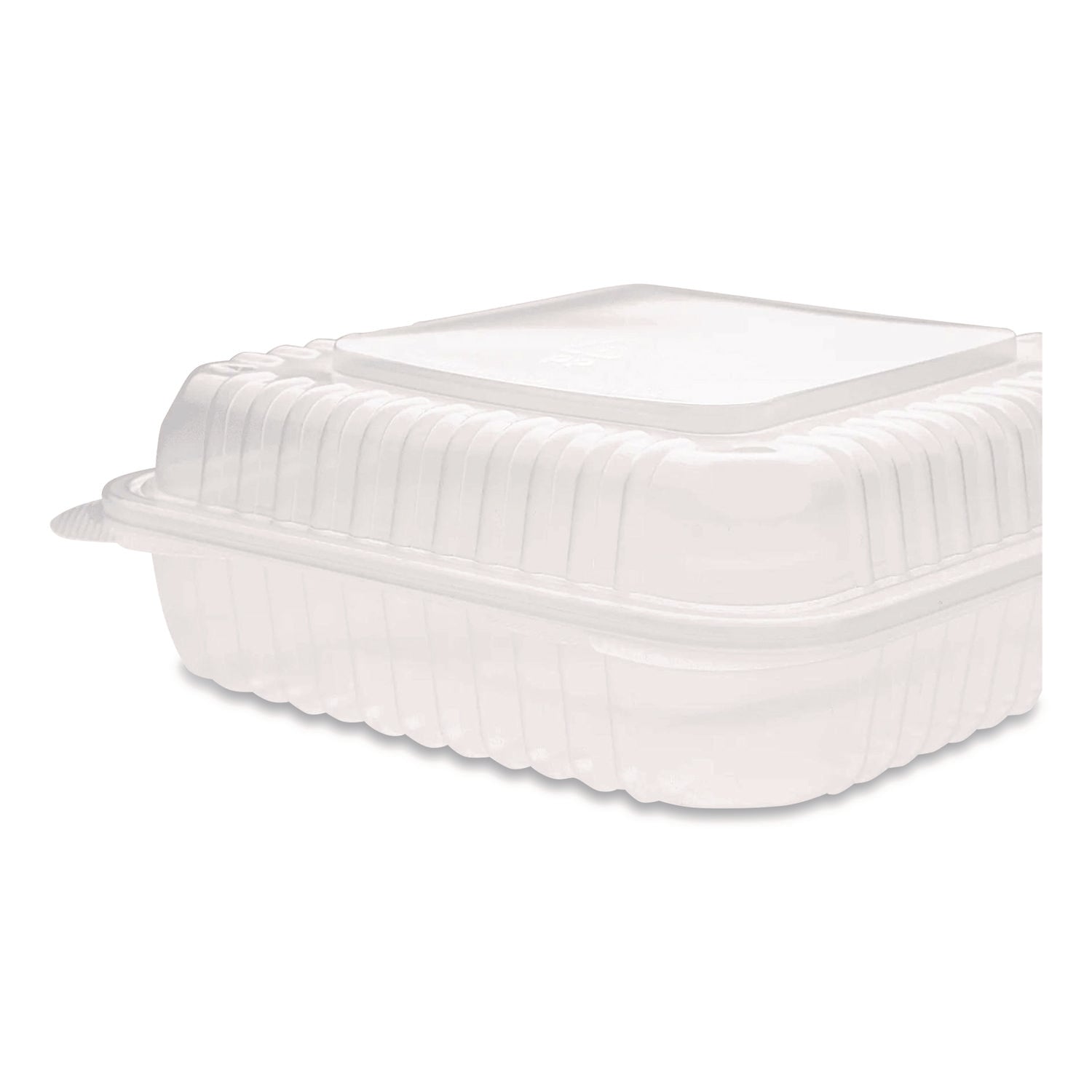 Karat® Polypropylene Plastic Hinged Container, 9.35 x 9.22 x 3.17, Clear, Plastic, 50/Pack, 4 Packs/Carton