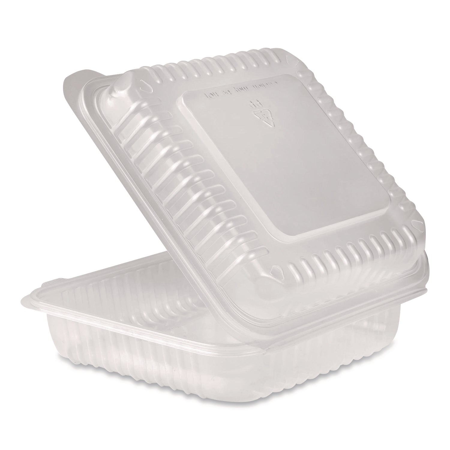 Karat® Polypropylene Plastic Hinged Container, 9.35 x 9.22 x 3.17, Clear, Plastic, 50/Pack, 4 Packs/Carton