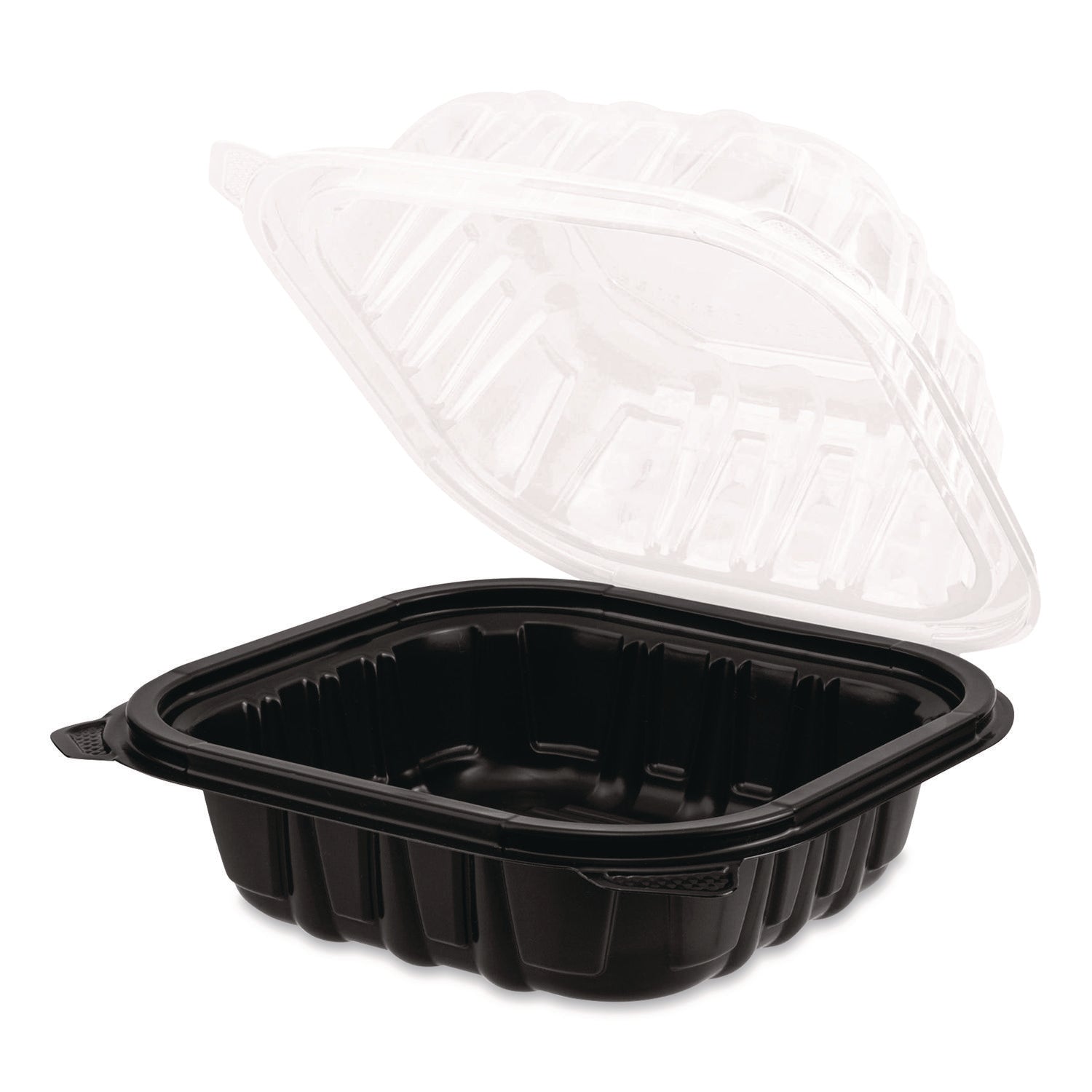 Karat® Polypropylene Plastic Hinged Container, 6 x 6 x 3, Black/Clear, Plastic, 50/Pack, 6 Packs/Carton