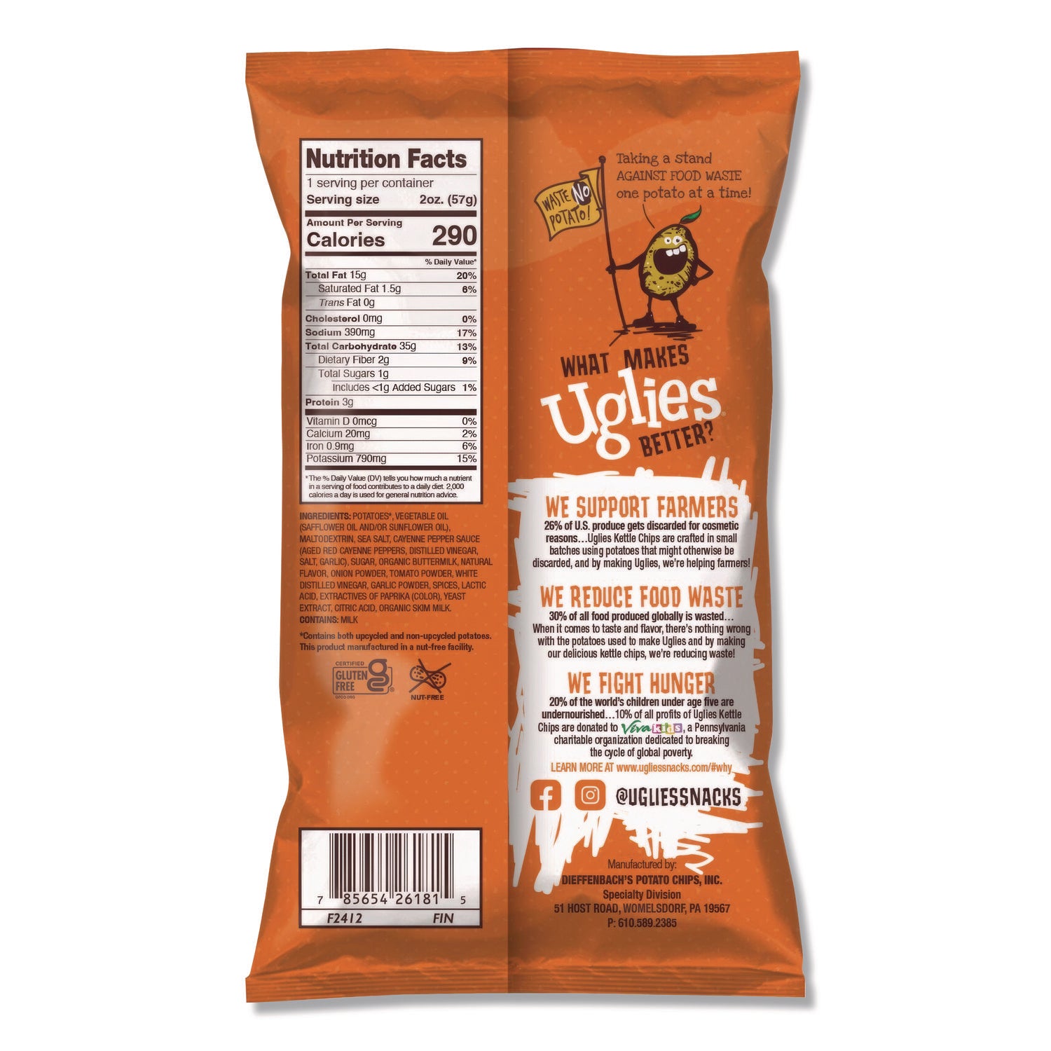 Uglies® Kettle Potato Chips, Buffalo Ranch, 2 oz Bags, 24/Carton