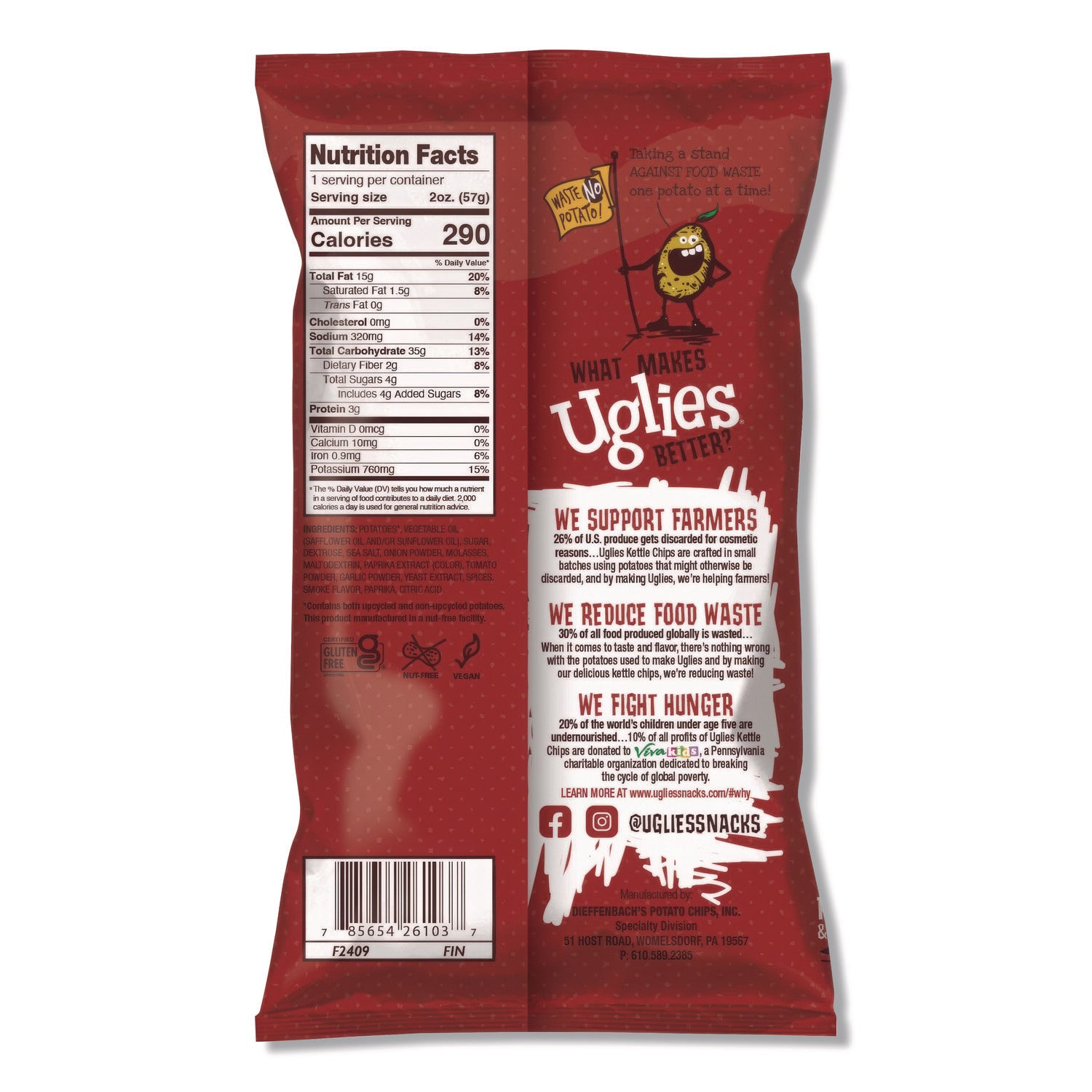 Uglies® Kettle Potato Chips, Bar-B-Que, 2 oz Bags, 24/Carton