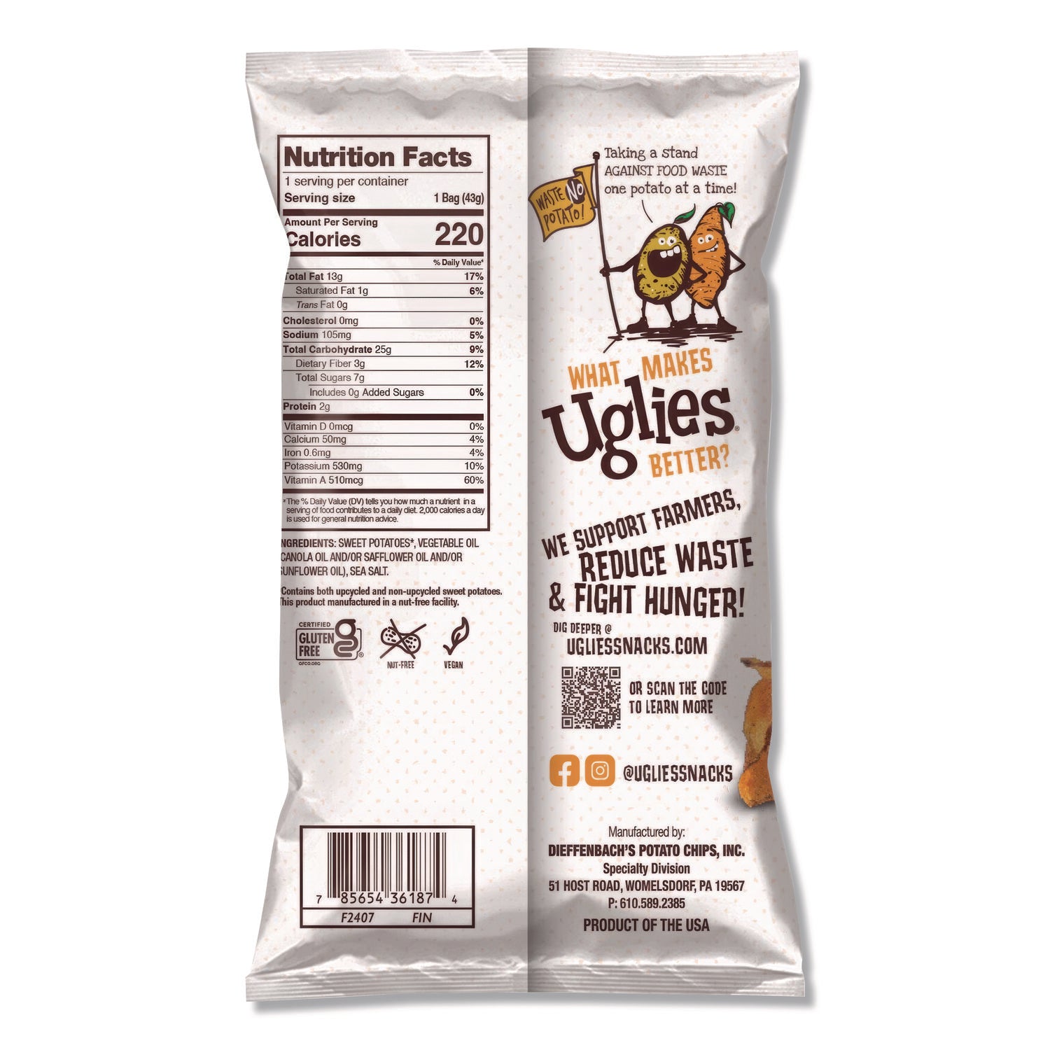 Uglies® Kettle Potato Chips, Sweet Potato, 2 oz Bags, 24/Carton