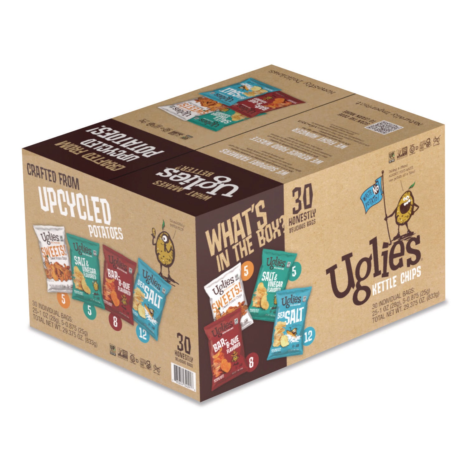 Uglies® Kettle Potato Chips, Assorted, 0.88 oz/1 oz Bags, 30/Carton