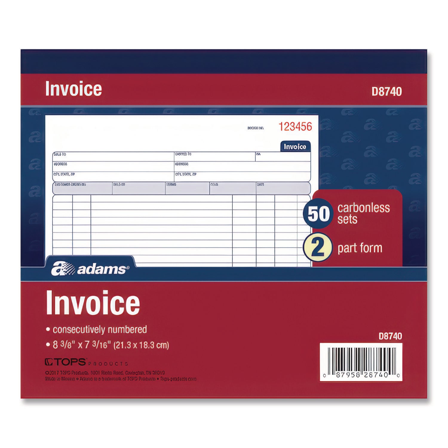 Adams® Multipart General-Purpose Invoice Pad, Two-Part Carbonless, 8.38 x 6.69, 50 Forms Total