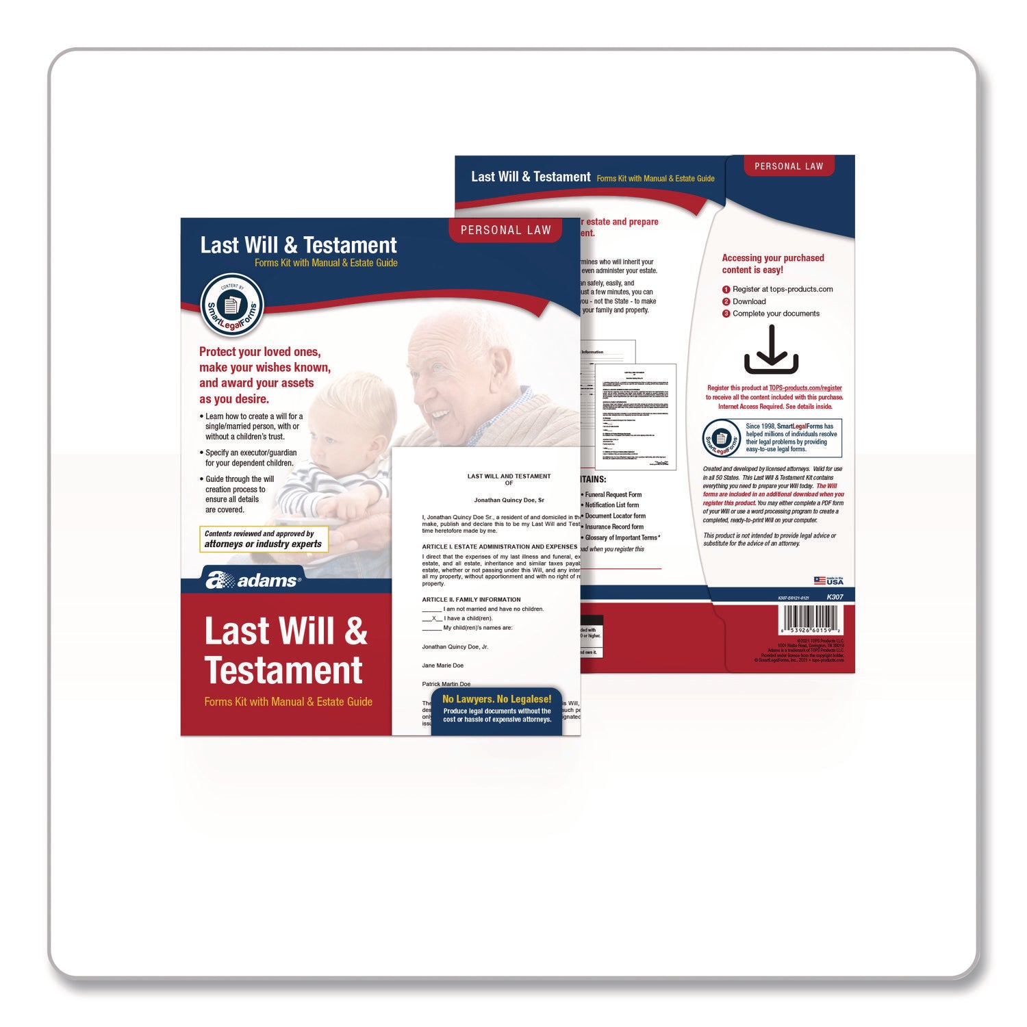 Adams® Last Will and Testament Digital Forms Kit with Manual and Estate Guide, Inkjet/Laser, 8.5 x 11, Unlimited Number of Forms
