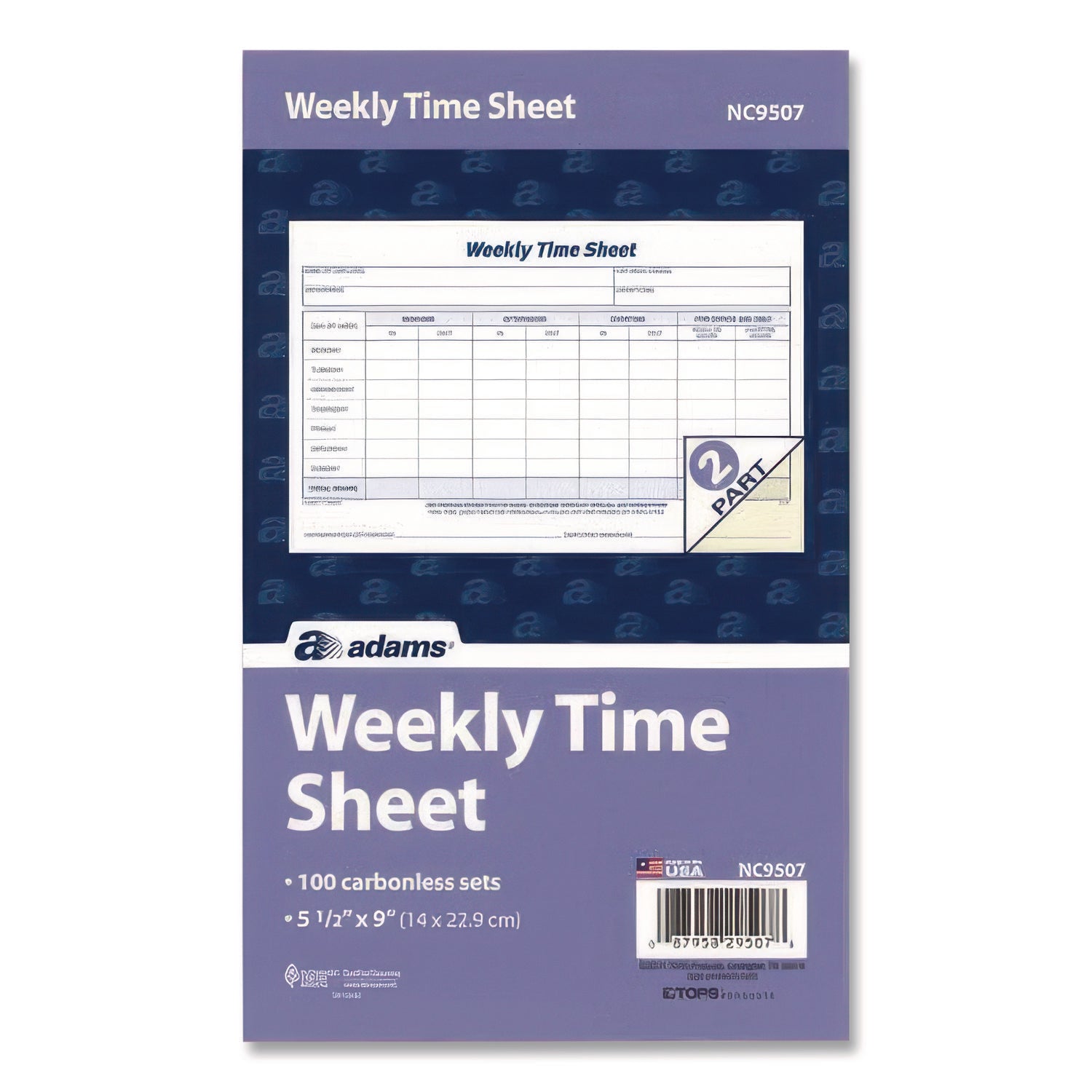 Adams® Weekly Time Sheets, Two-Part Carbonless, 8.5 x 5.5, 100 Forms Total