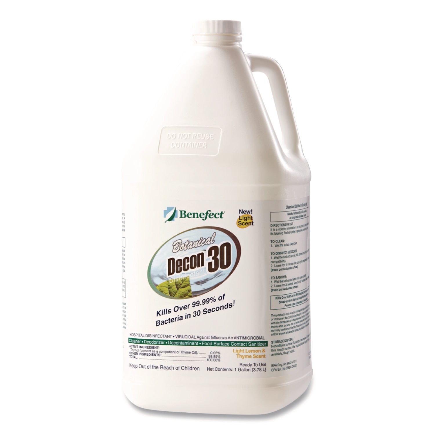 Benefect® Botanical Decon 30 Disinfectant Cleaner, Light Lemon and Thyme Scent, 1 gal Bottle